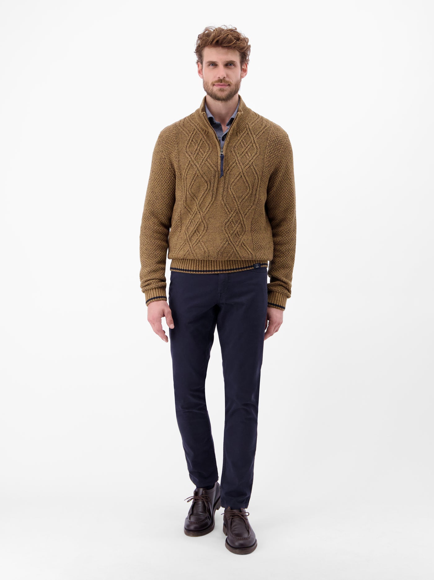 Strickpullover mit Zopfmuster und Troyerkragen - LERROS