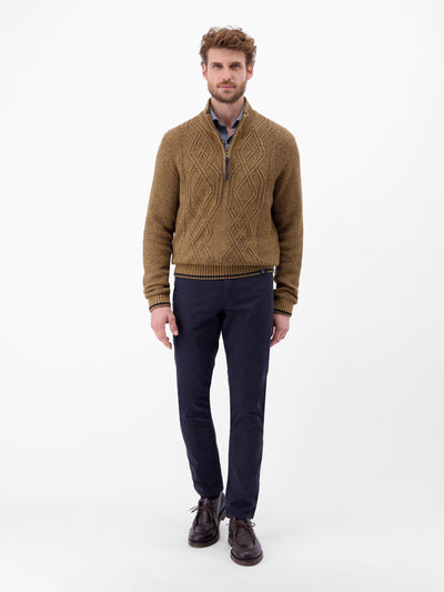 Strickpullover mit Zopfmuster und Troyerkragen - LERROS