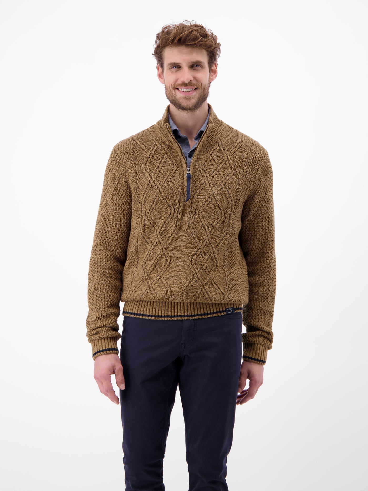 Strickpullover mit Zopfmuster und Troyerkragen - LERROS