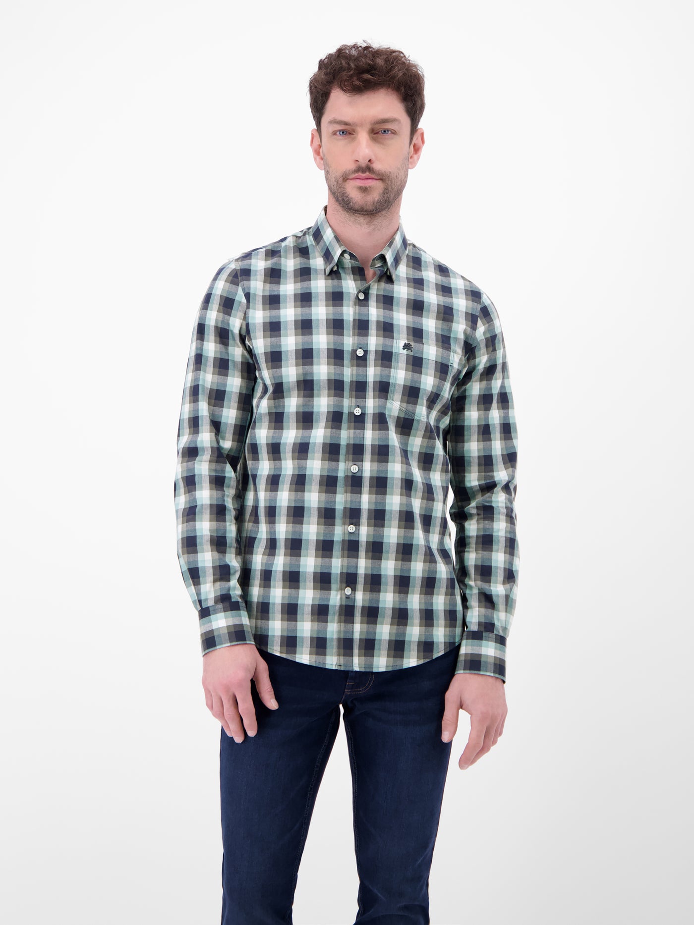 Karohemd mit Kentkragen und Brusttasche - LERROS