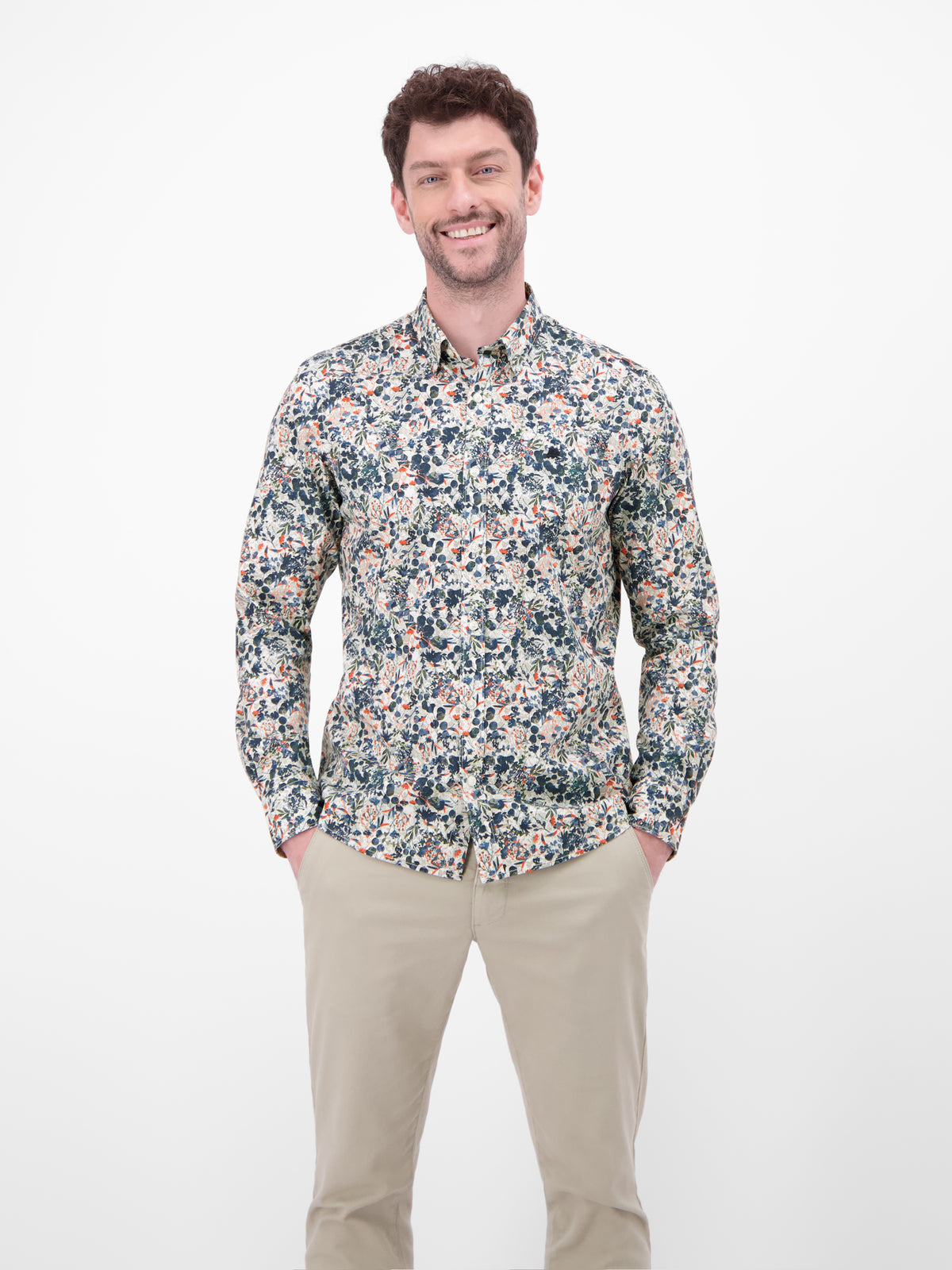 Langarmhemd mit floralem Alloverprint - Langarmhemd