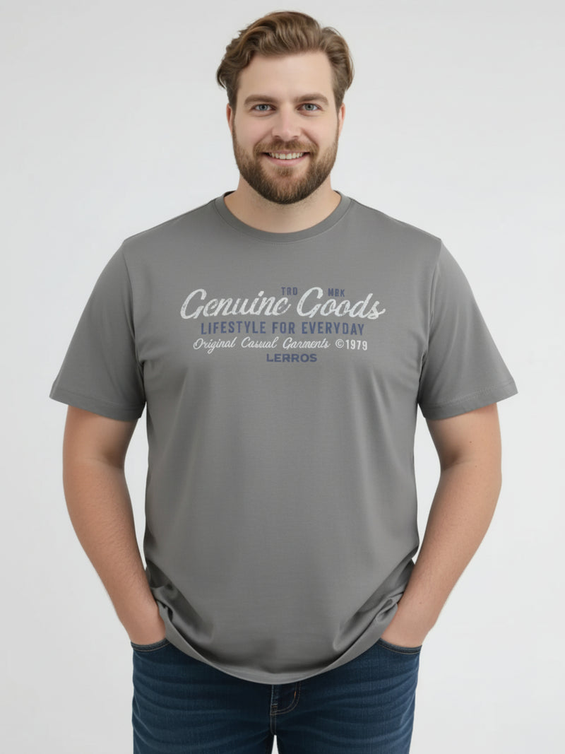 T-Shirt unifarben mit Print und 1/2-Ärmeln - LERROS