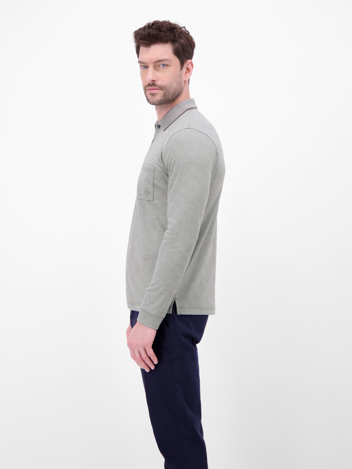 Langarm Polo mit Brusttasche aus Baumwollmix - LERROS