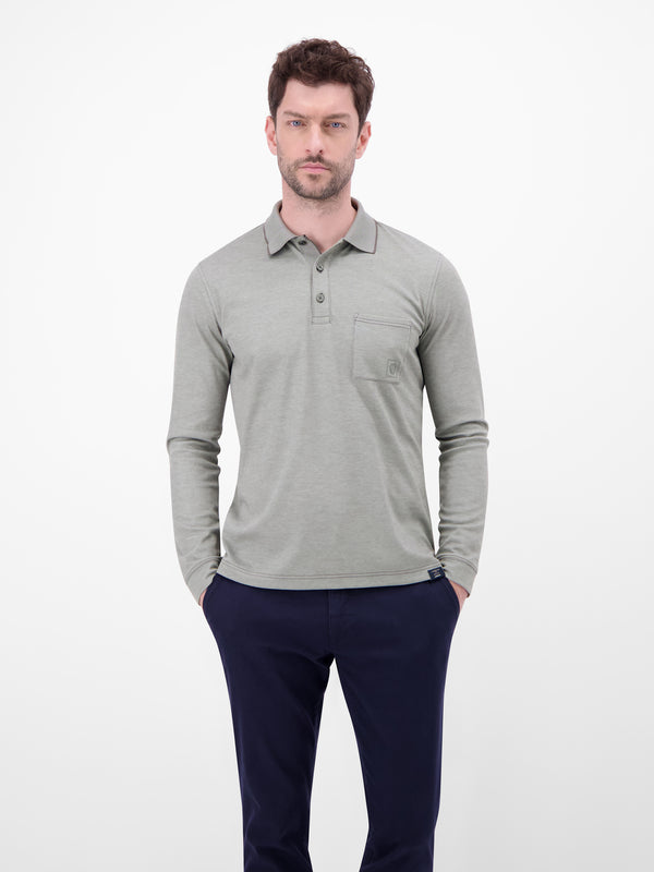 Langarm Polo mit Brusttasche aus Baumwollmix - LERROS