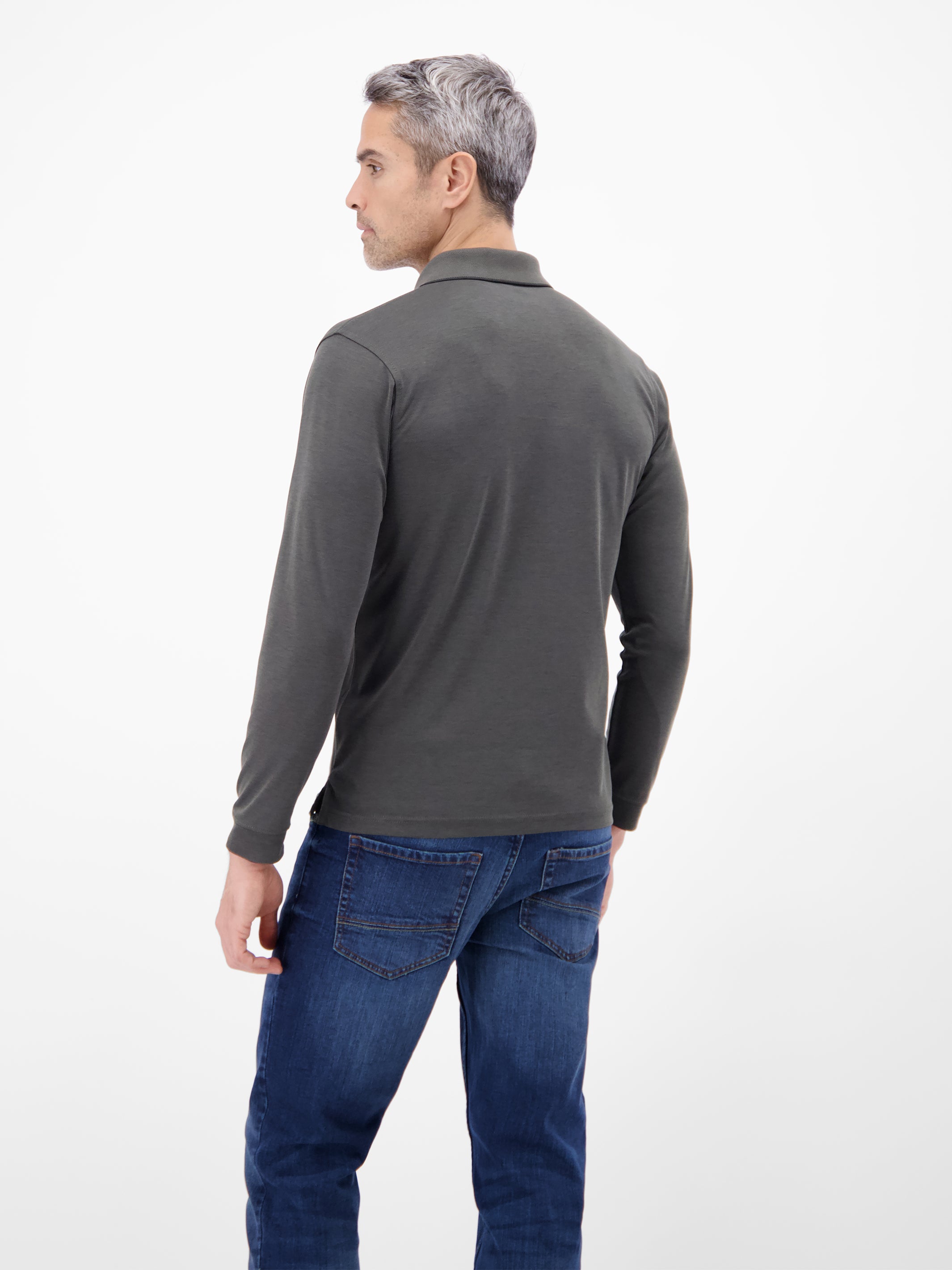 Langarm Polo mit Brusttasche aus Baumwollmix - Polo Shirt Langarm