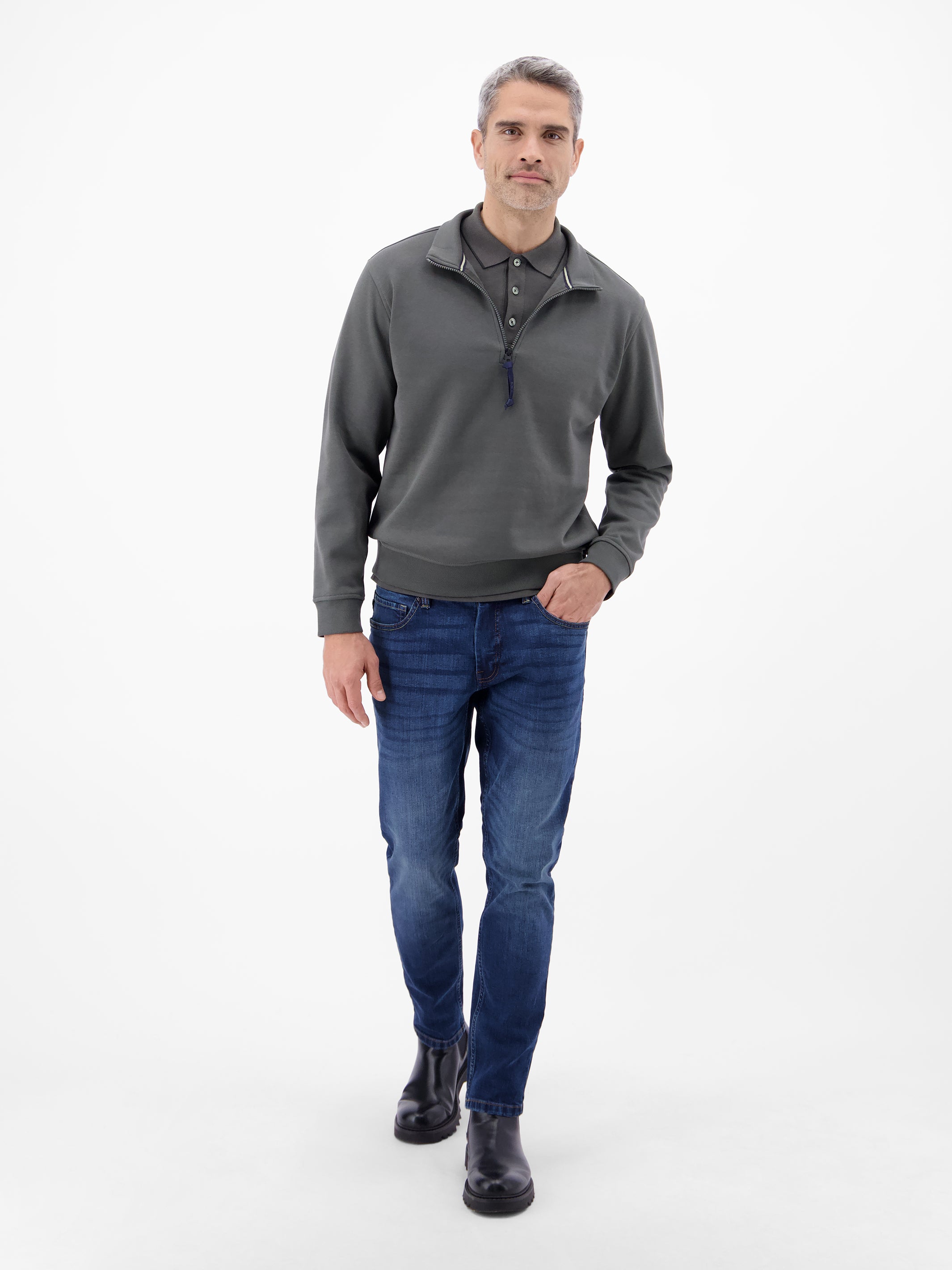 Langarm Polo mit Brusttasche aus Baumwollmix - Polo Shirt Langarm