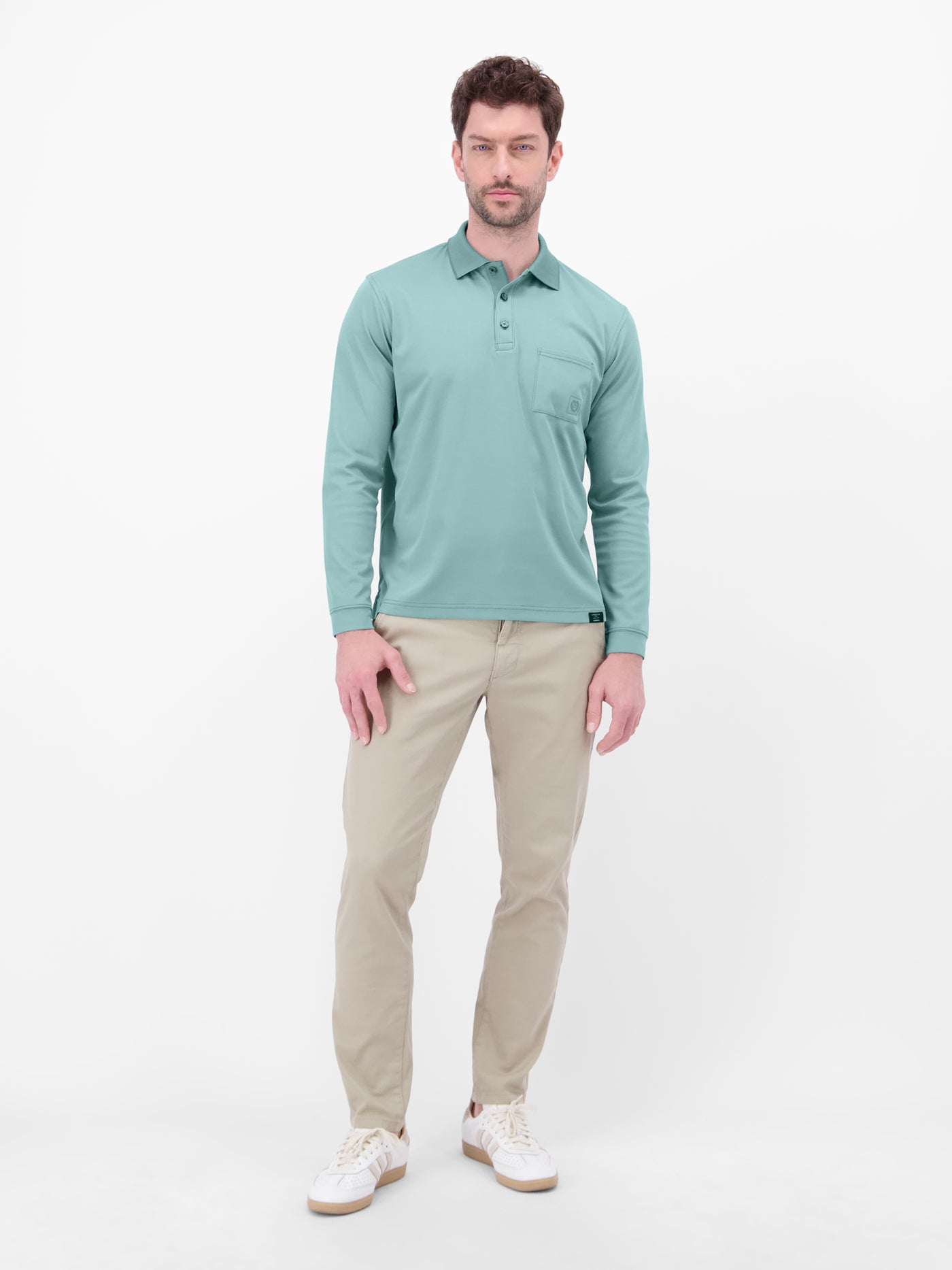 Langarm Polo mit Brusttasche aus Baumwollmix - LERROS