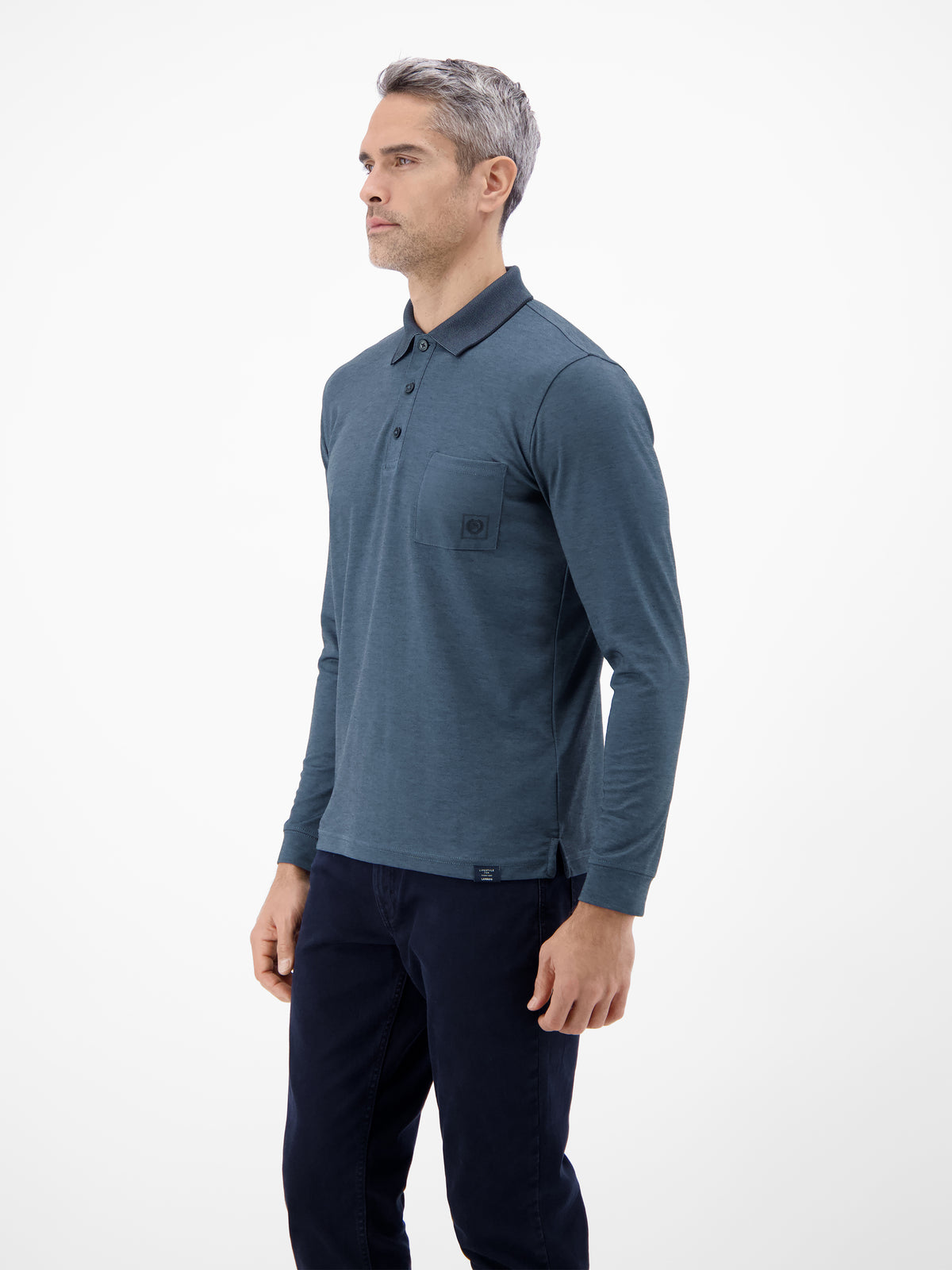 Langarm Polo mit Brusttasche aus Baumwollmix - Polo Shirt Langarm
