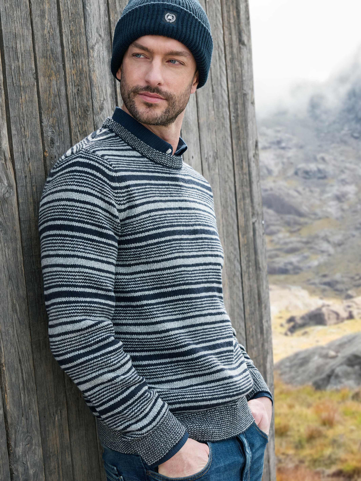 Herren Crewneck-Stricker, gestreift - LERROS