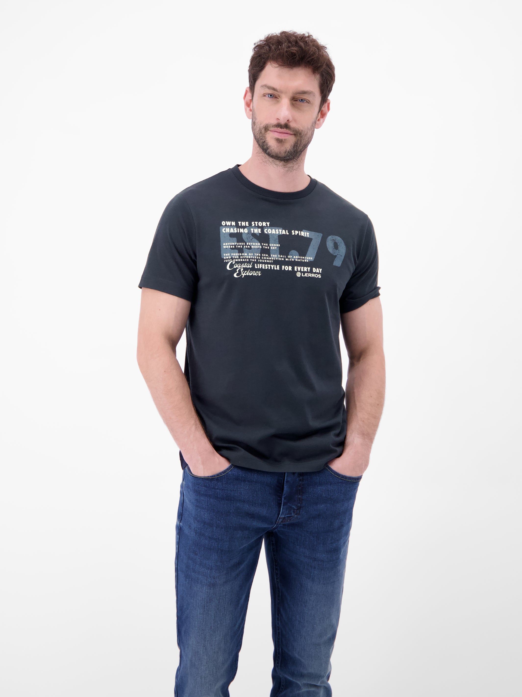 T-Shirt aus Baumwolle mit Brustprint - T-Shirt Rundhals