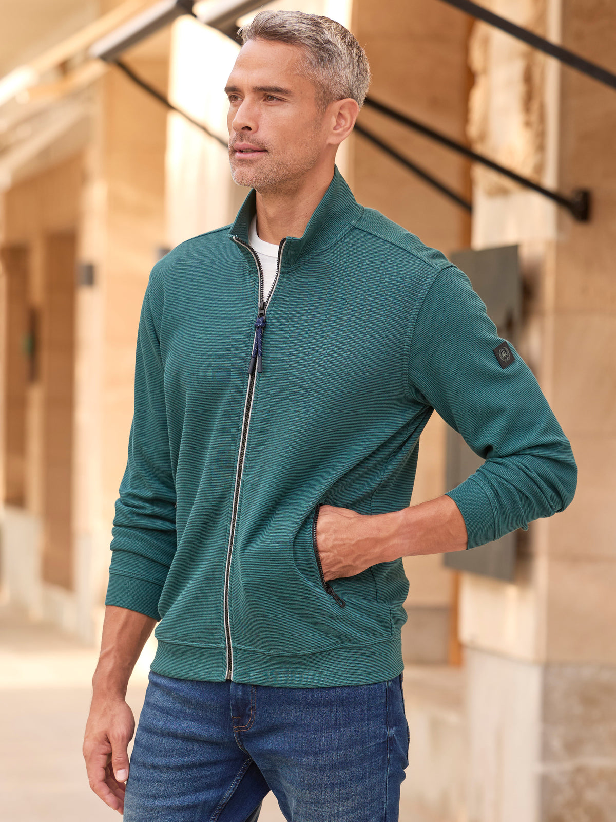 Jacke aus Baumwollmix mit Taschen - Sweatjacke