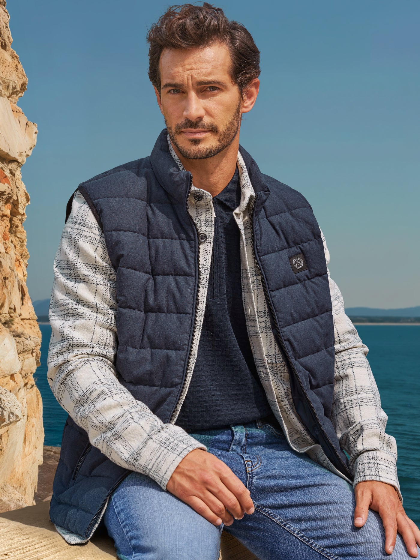 Steppweste aus Baumwolle und Leinen, gefüttert - Weste