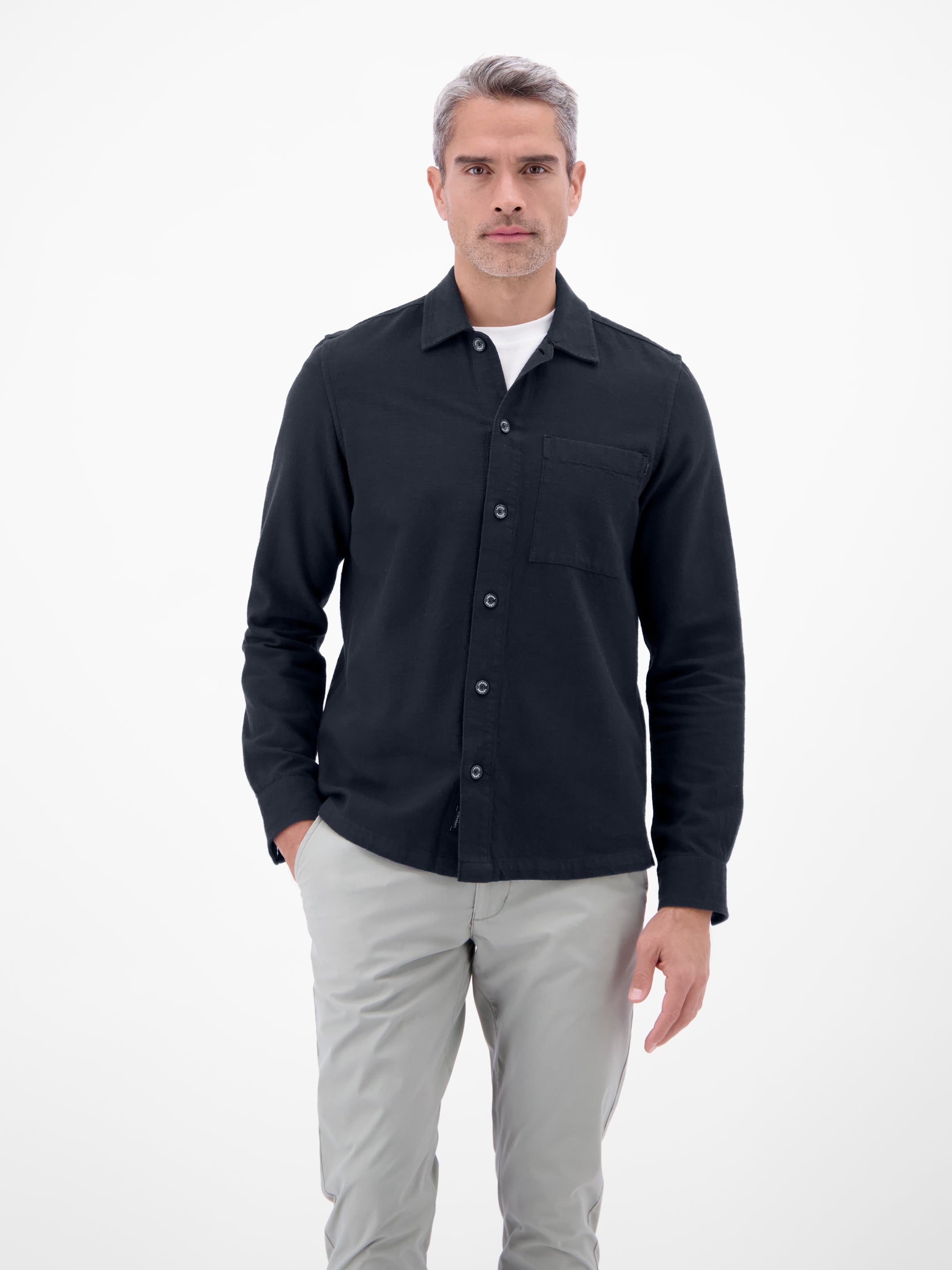 Overshirt aus 100 % Baumwolle, unifarben - Langarmhemd