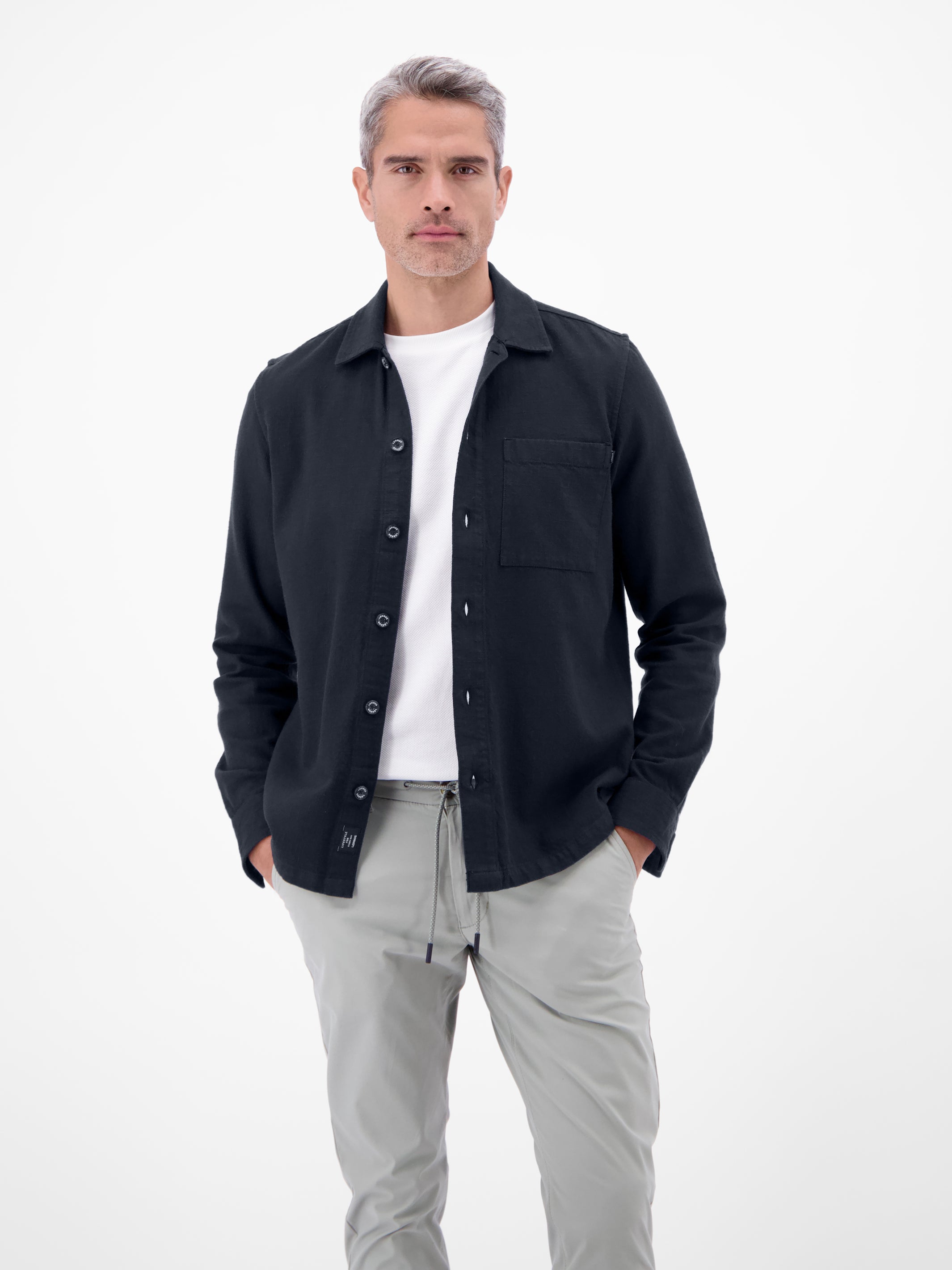 Overshirt aus 100 % Baumwolle, unifarben - Langarmhemd