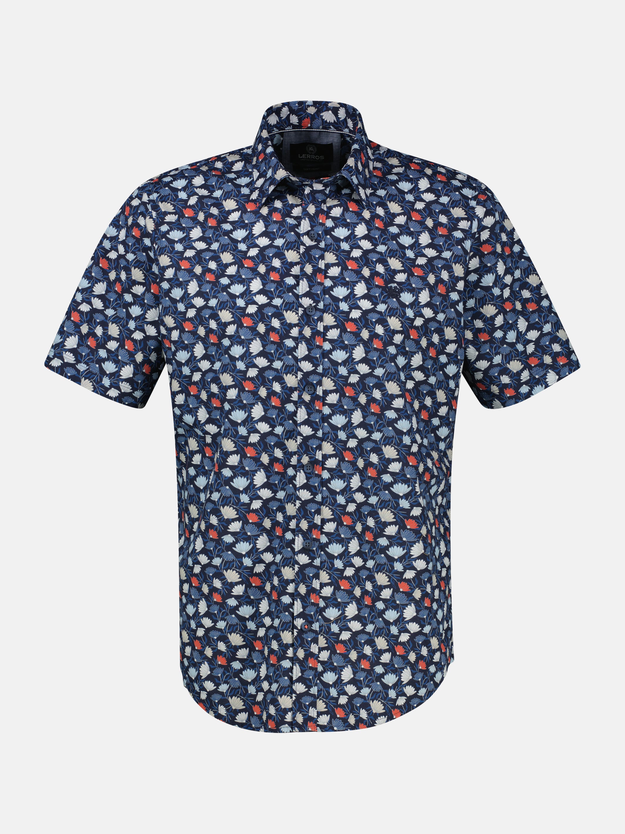 Floral bedrucktes Halbarmhemd, 100 % Baumwolle - Kurzarmhemd