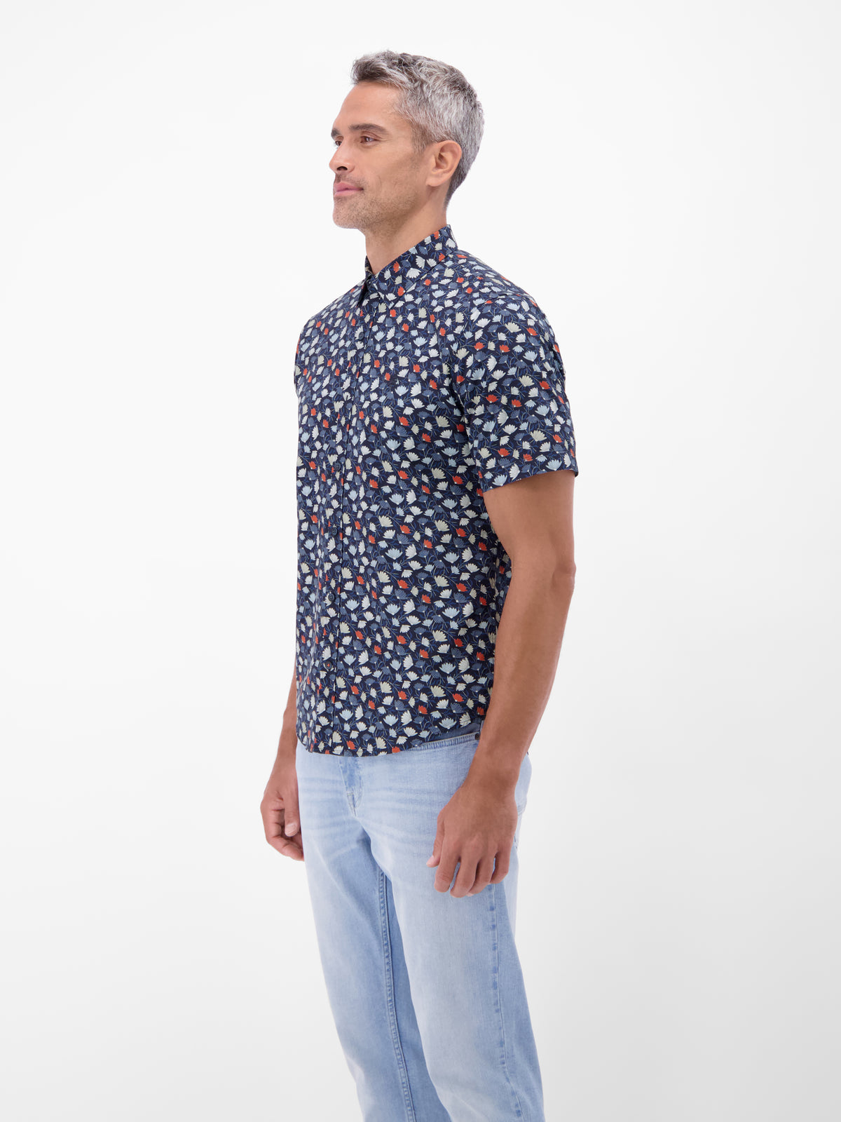 Floral bedrucktes Halbarmhemd, 100 % Baumwolle - Kurzarmhemd