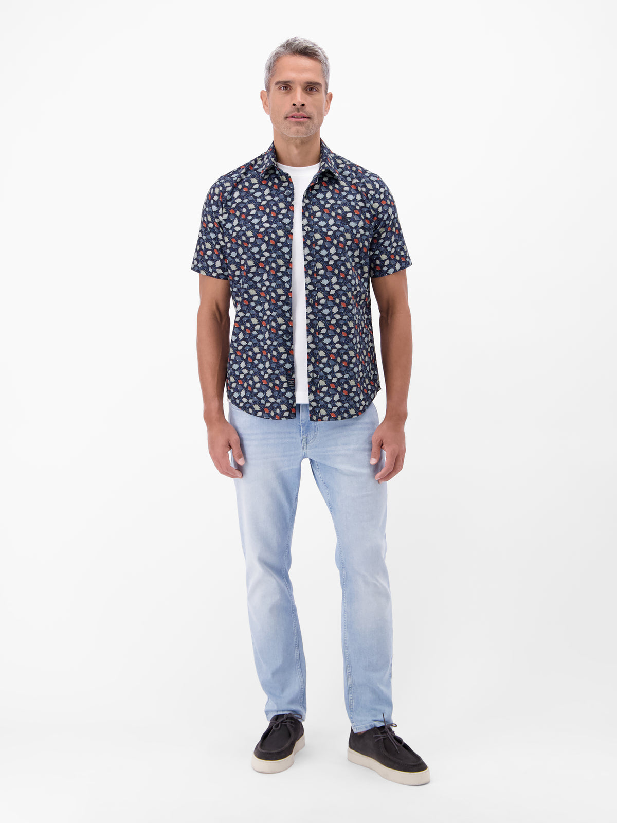 Floral bedrucktes Halbarmhemd, 100 % Baumwolle - Kurzarmhemd