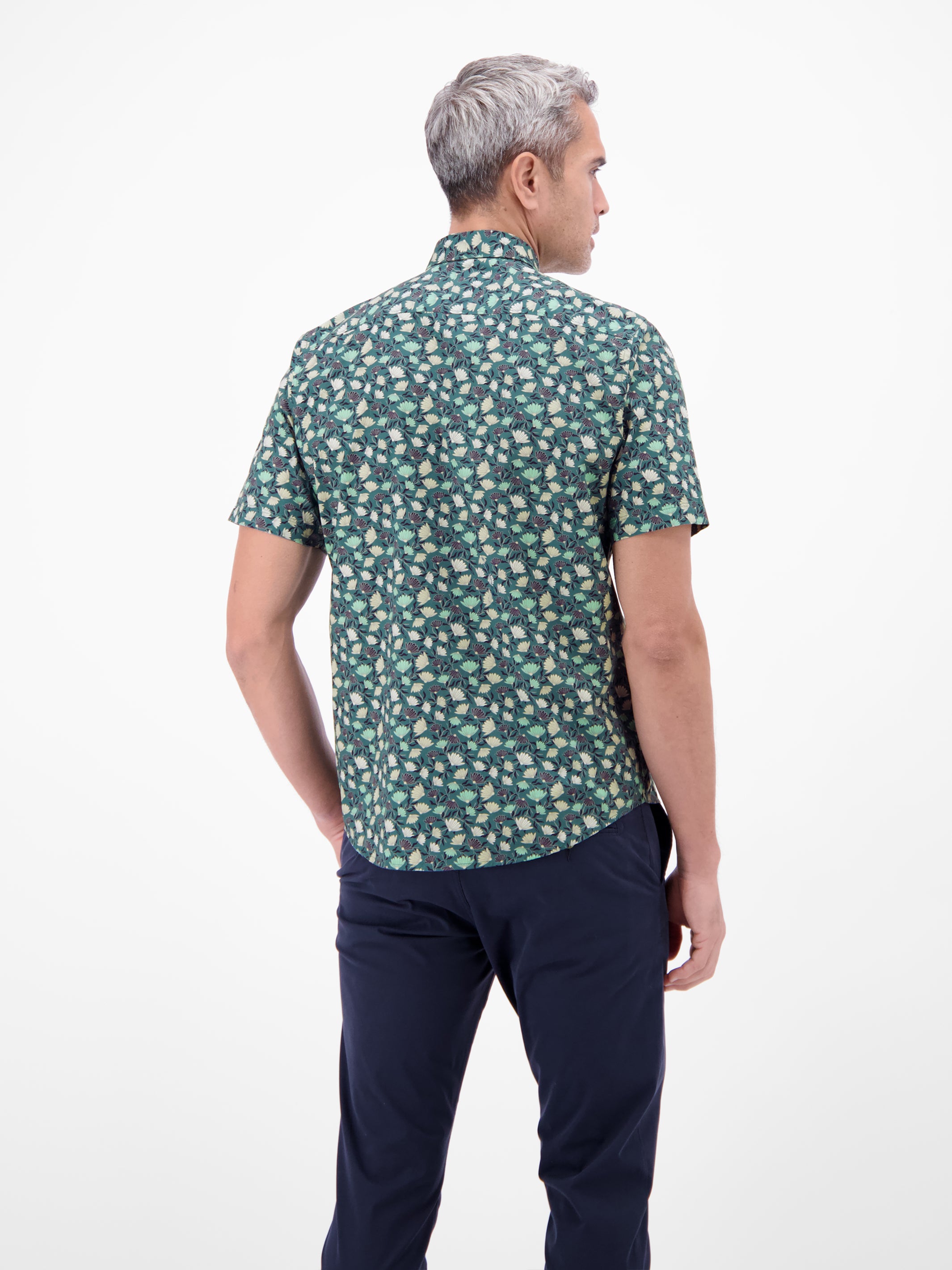 Floral bedrucktes Halbarmhemd, 100 % Baumwolle - Kurzarmhemd