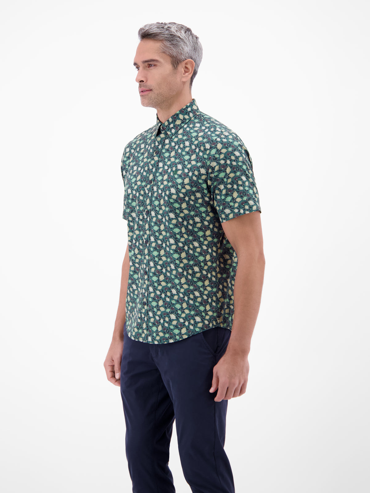 Floral bedrucktes Halbarmhemd, 100 % Baumwolle - Kurzarmhemd