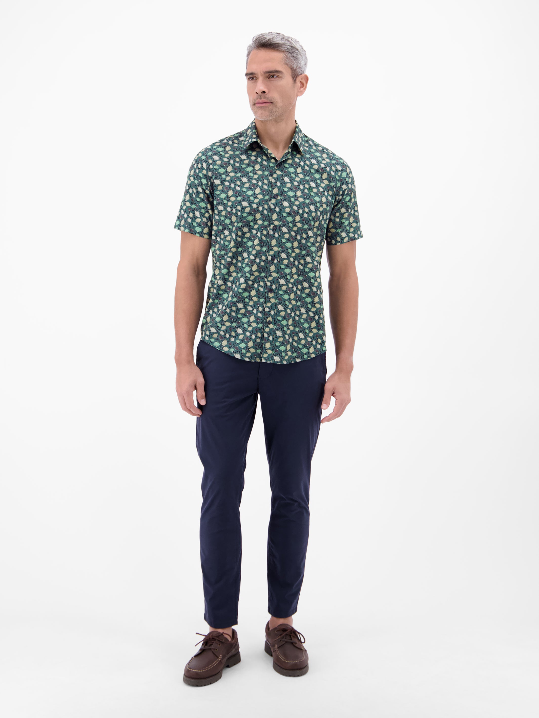Floral bedrucktes Halbarmhemd, 100 % Baumwolle - Kurzarmhemd