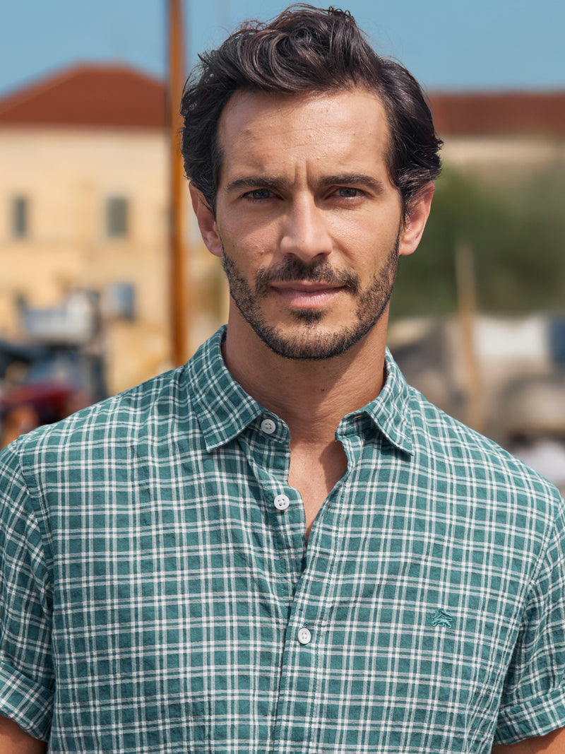 Kariertes Kurzarmhemd in Seersuckerqualität - Kurzarmhemd