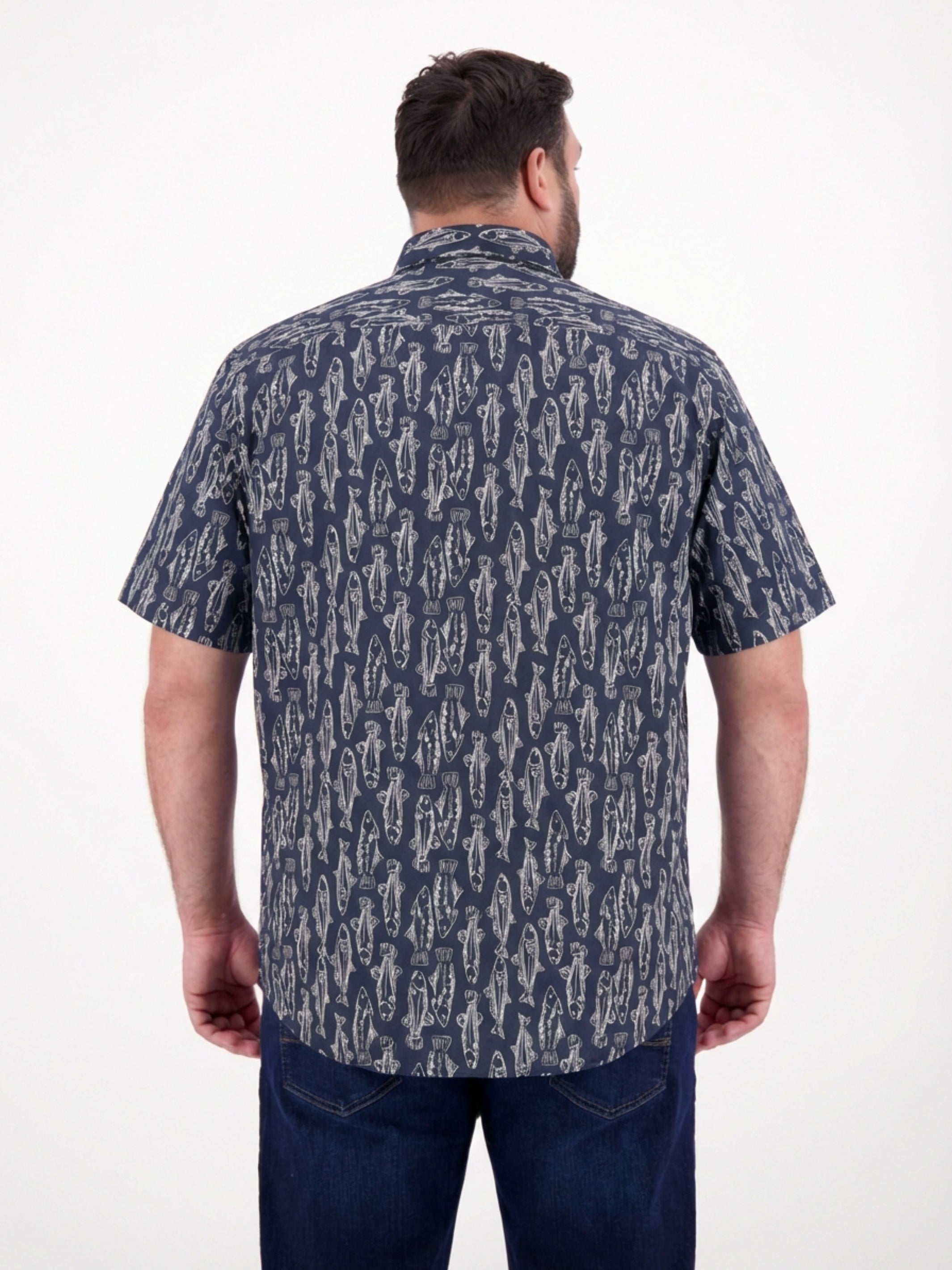 Kurzarmhemd mit marinem All-over-Print - Kurzarmhemd