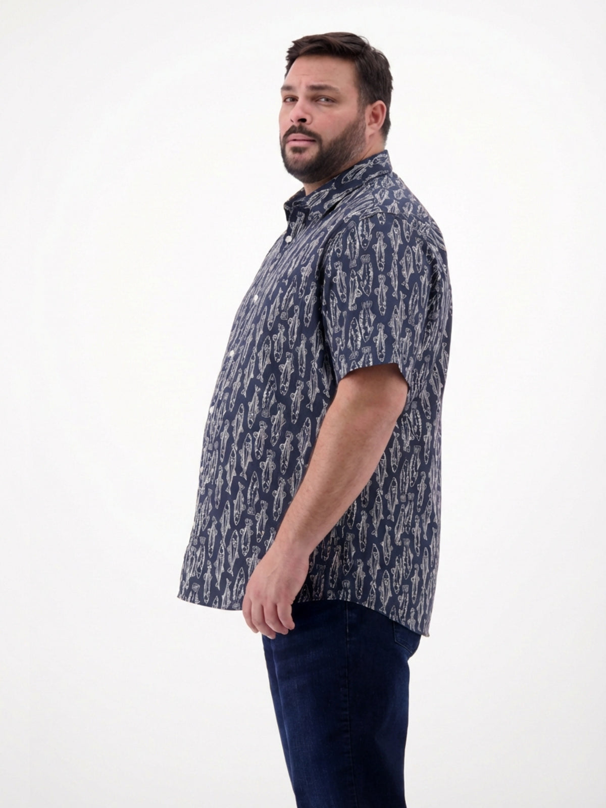 Kurzarmhemd mit marinem All-over-Print - Kurzarmhemd