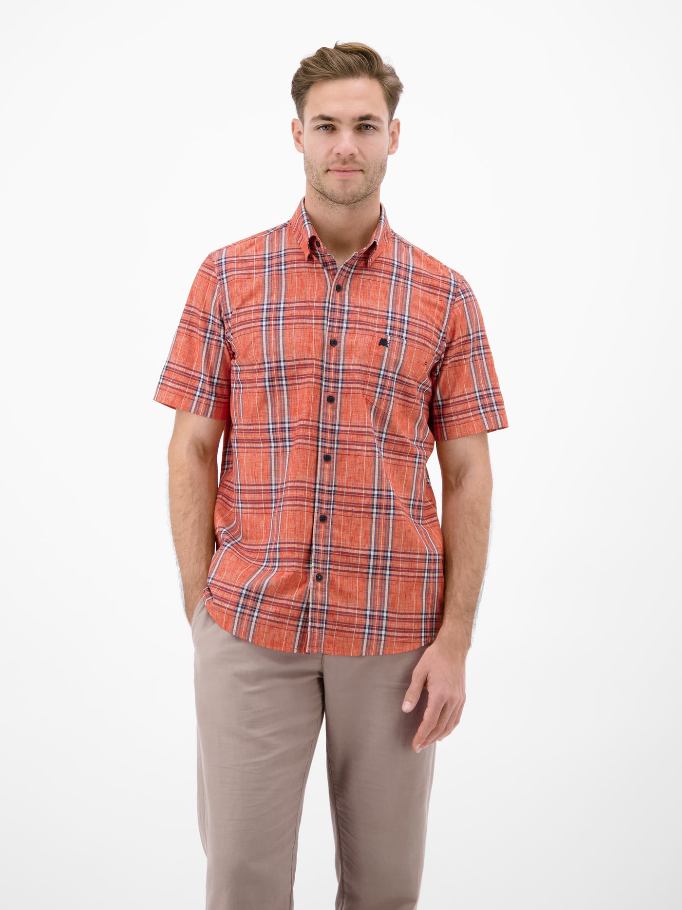 Herren Kurzarmhemd kariert in Strukturqualität - Kurzarmhemd