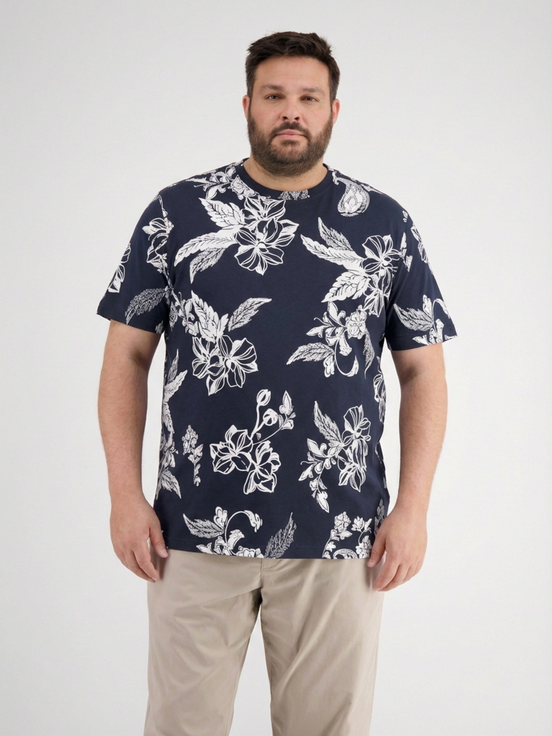 T-Shirt mit O-Neck, All-over-Print in grossen Größen - T-Shirt Rundhals