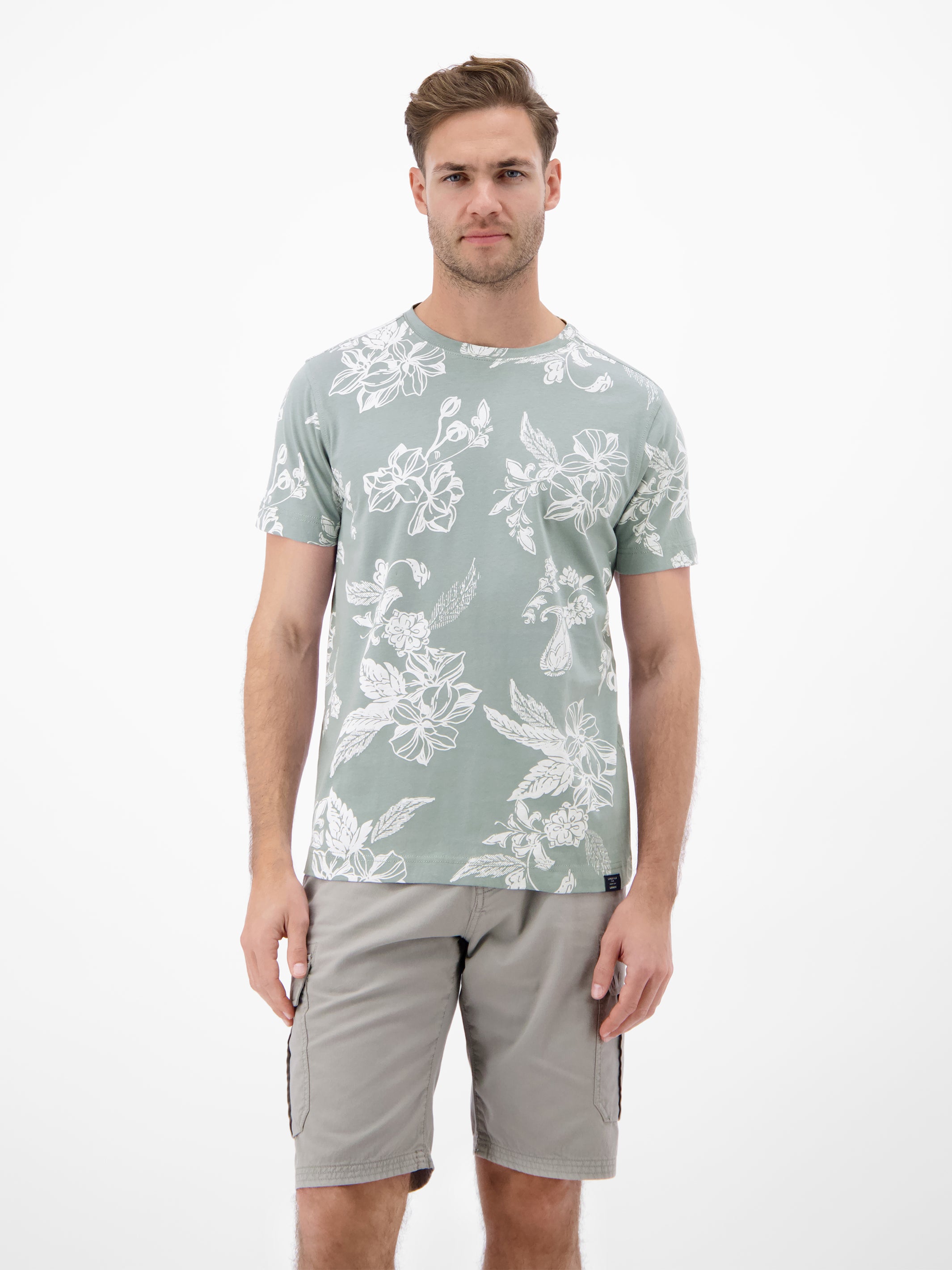 T-Shirt mit O-Neck und floralem All-over-Print - T-Shirt Rundhals