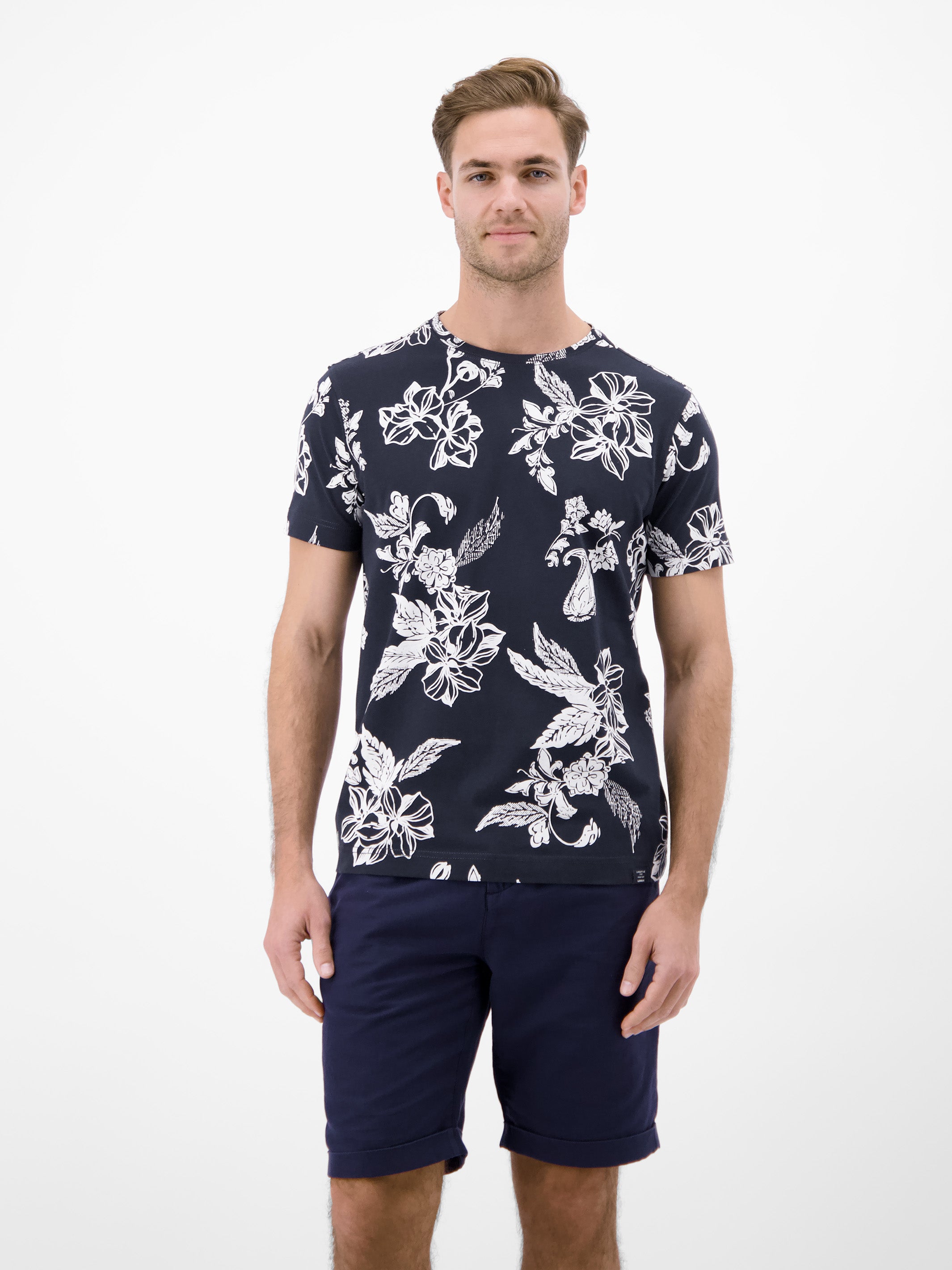 T-Shirt mit O-Neck und floralem All-over-Print - T-Shirt Rundhals