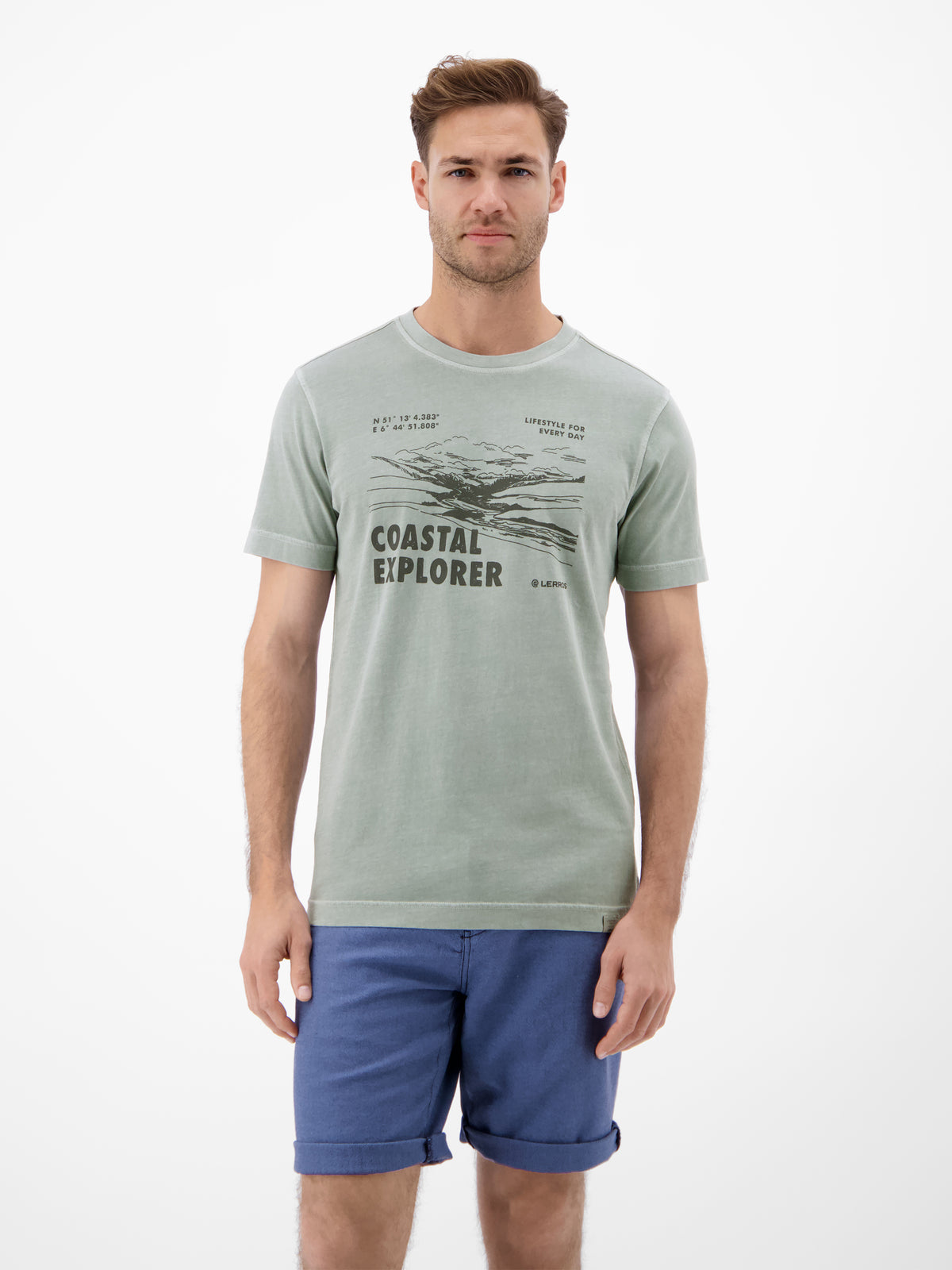 T-Shirt mit O-Neck und Frontprint - T-Shirt Rundhals