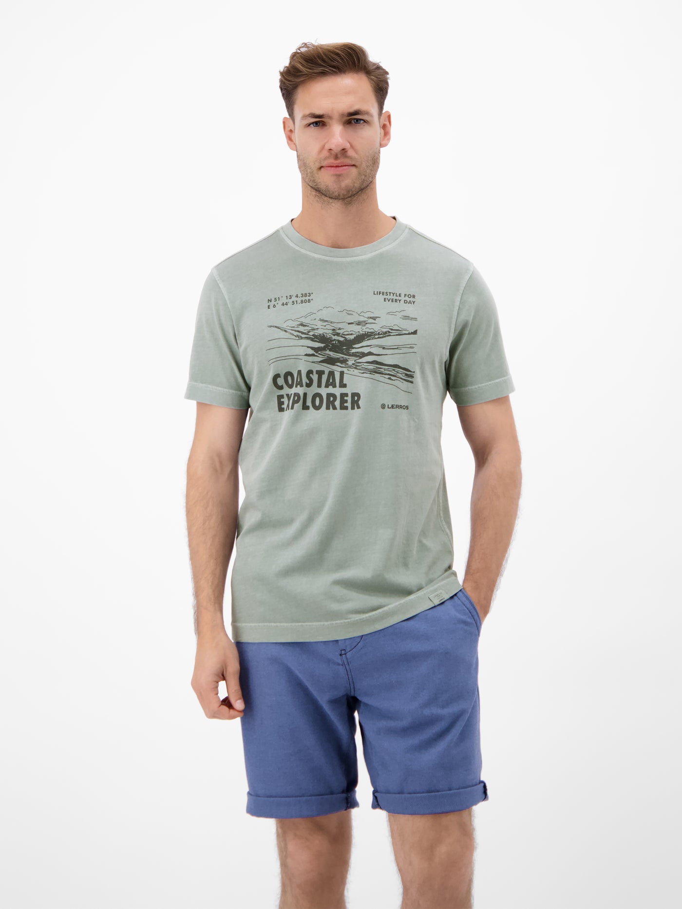 T-Shirt mit O-Neck und Frontprint - T-Shirt Rundhals