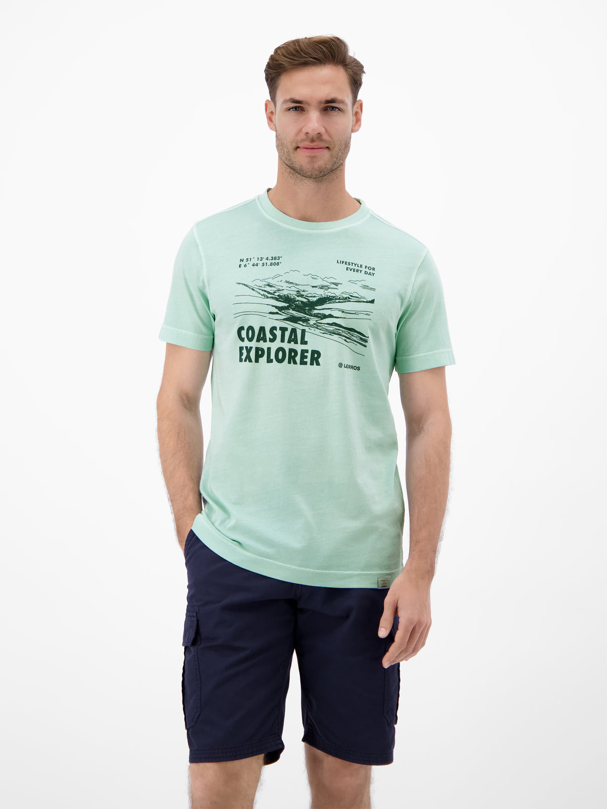 T-Shirt mit O-Neck und Frontprint - T-Shirt Rundhals