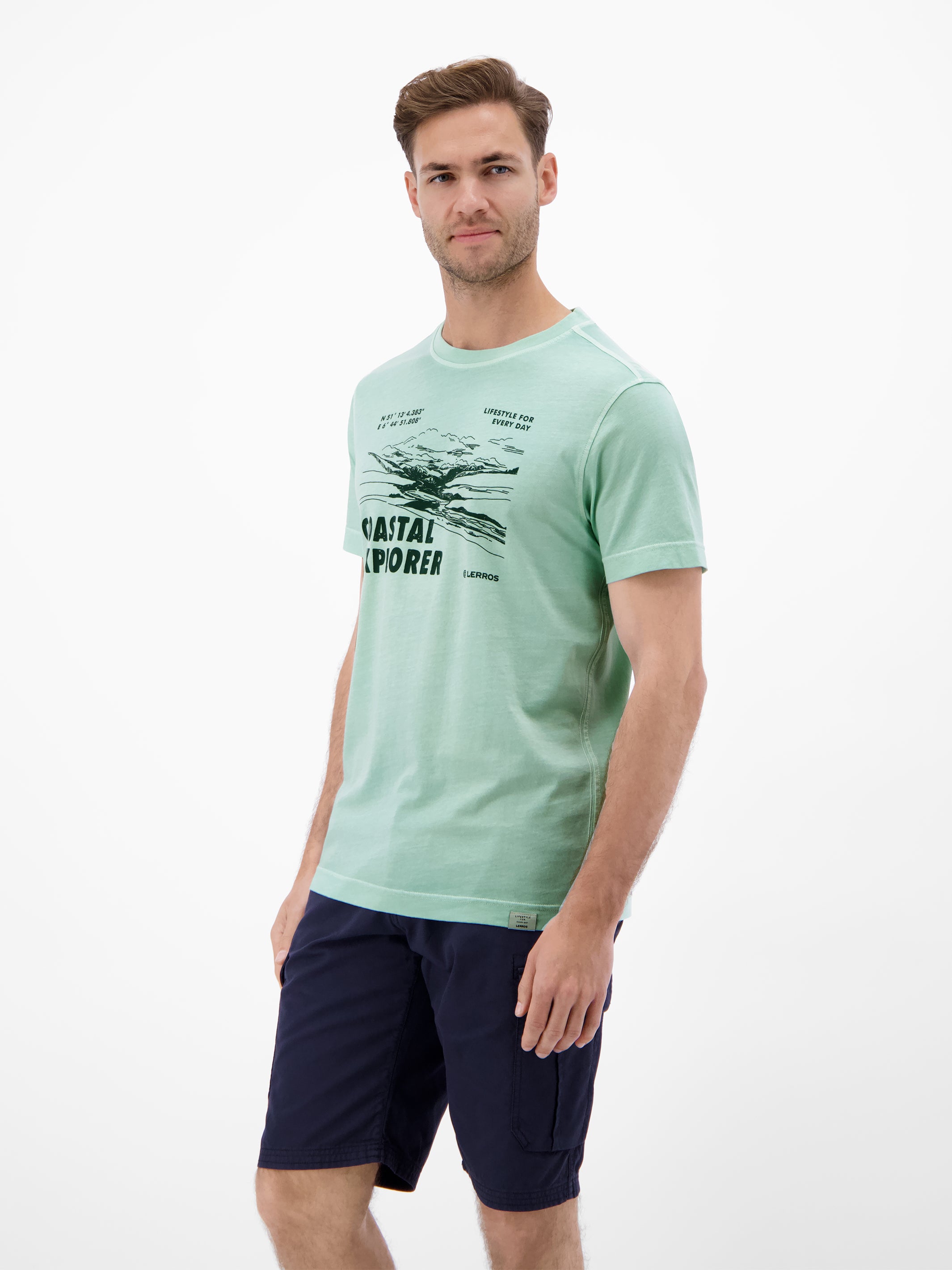 T-Shirt mit O-Neck und Frontprint - T-Shirt Rundhals