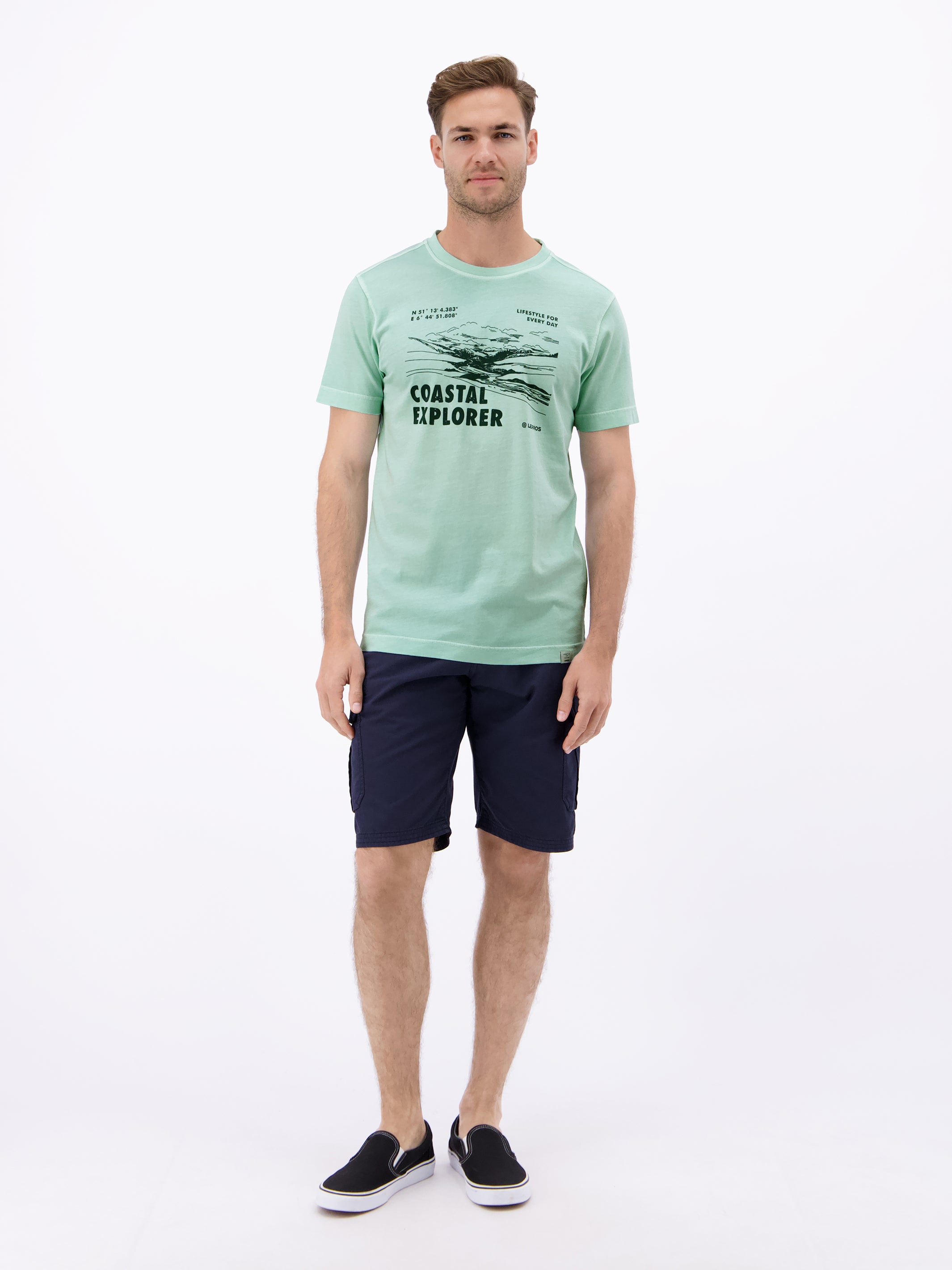 T-Shirt mit O-Neck und Frontprint - T-Shirt Rundhals