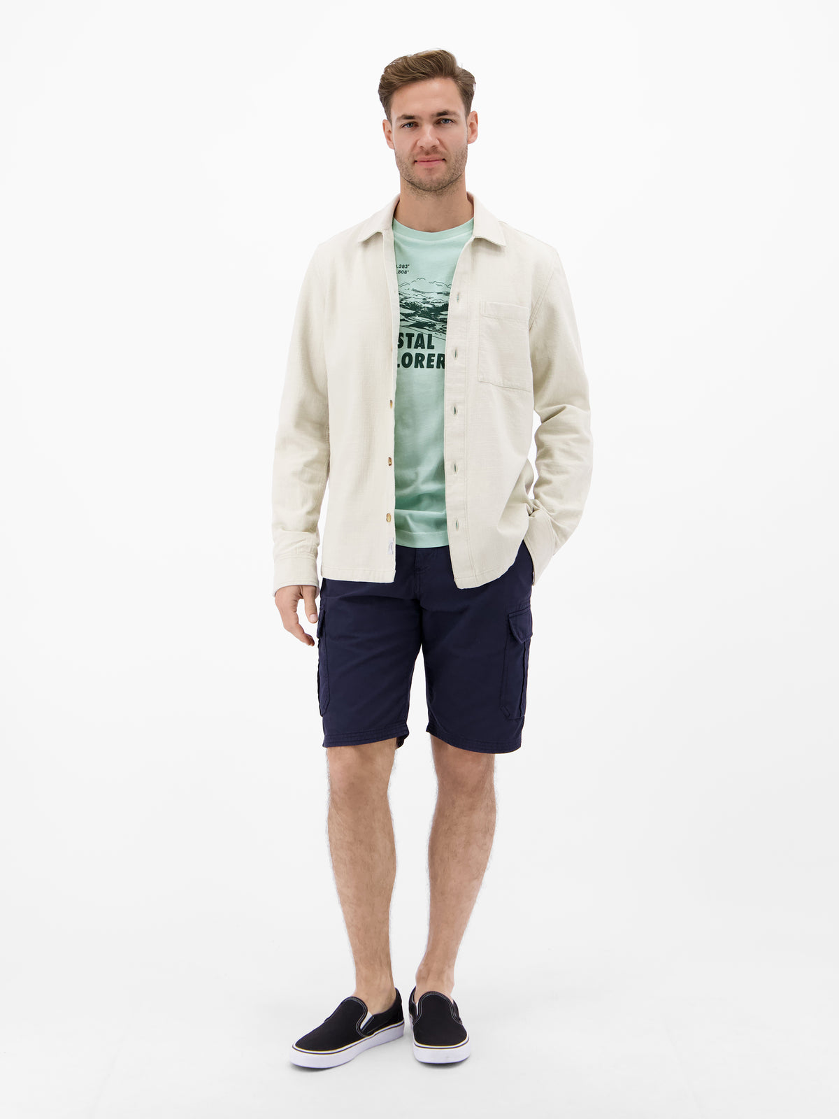 T-Shirt mit O-Neck und Frontprint - T-Shirt Rundhals