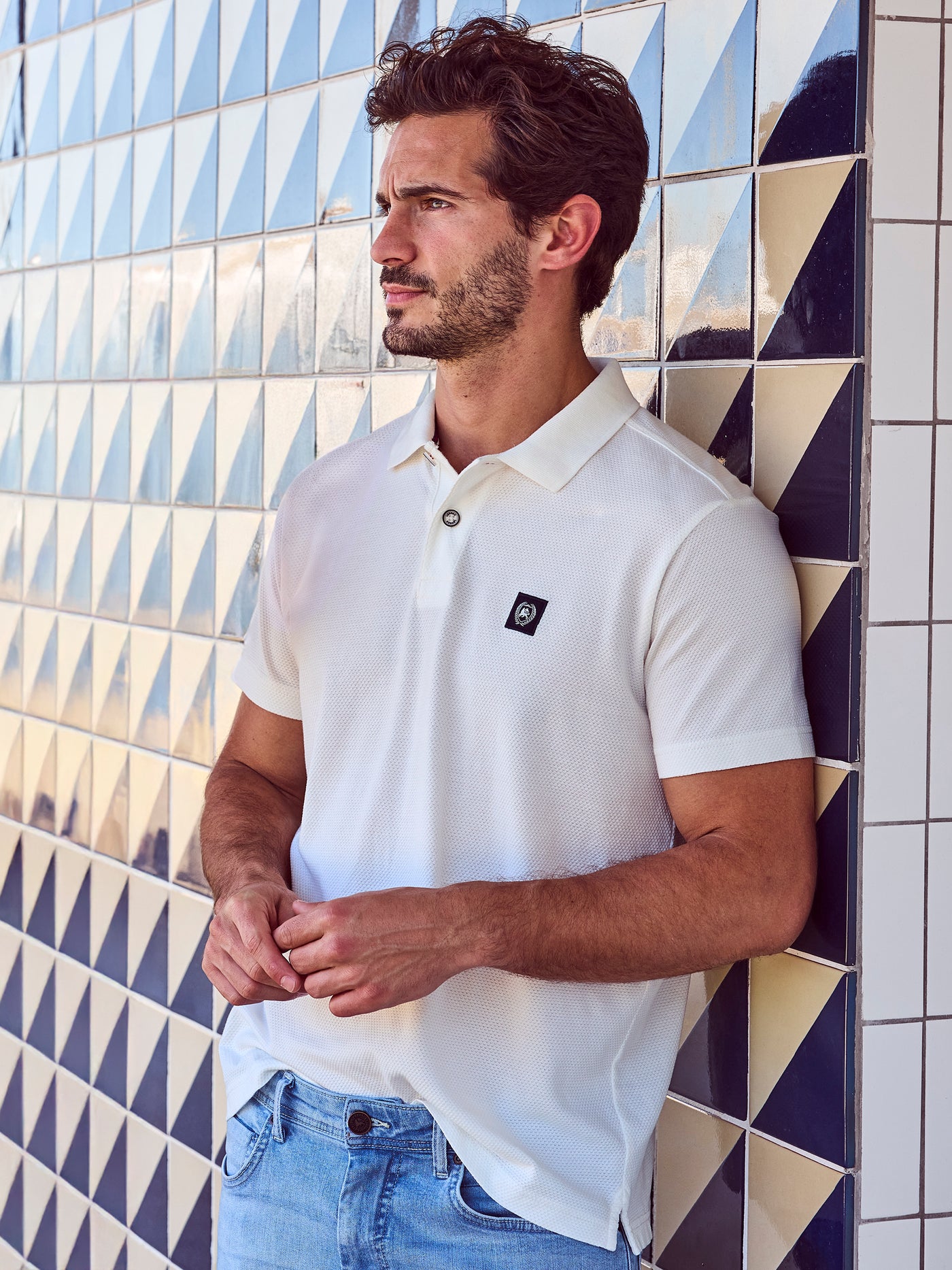 Poloshirt mit Waffelstruktur aus 100 % Baumwolle - Polo Shirt Kurzarm