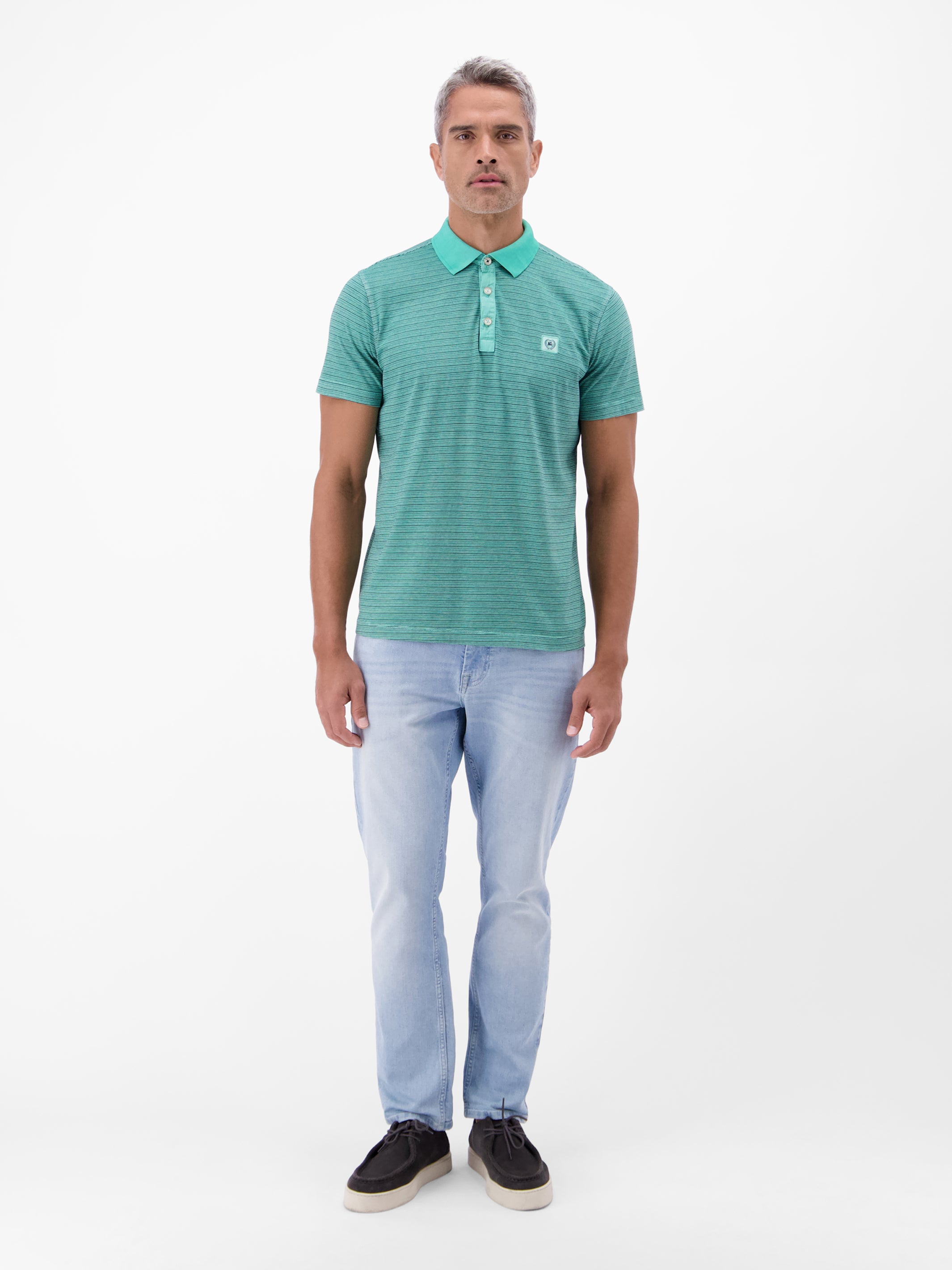 Poloshirt mit Fineliner-Optik, 100 % Baumwolle - Polo Shirt Kurzarm