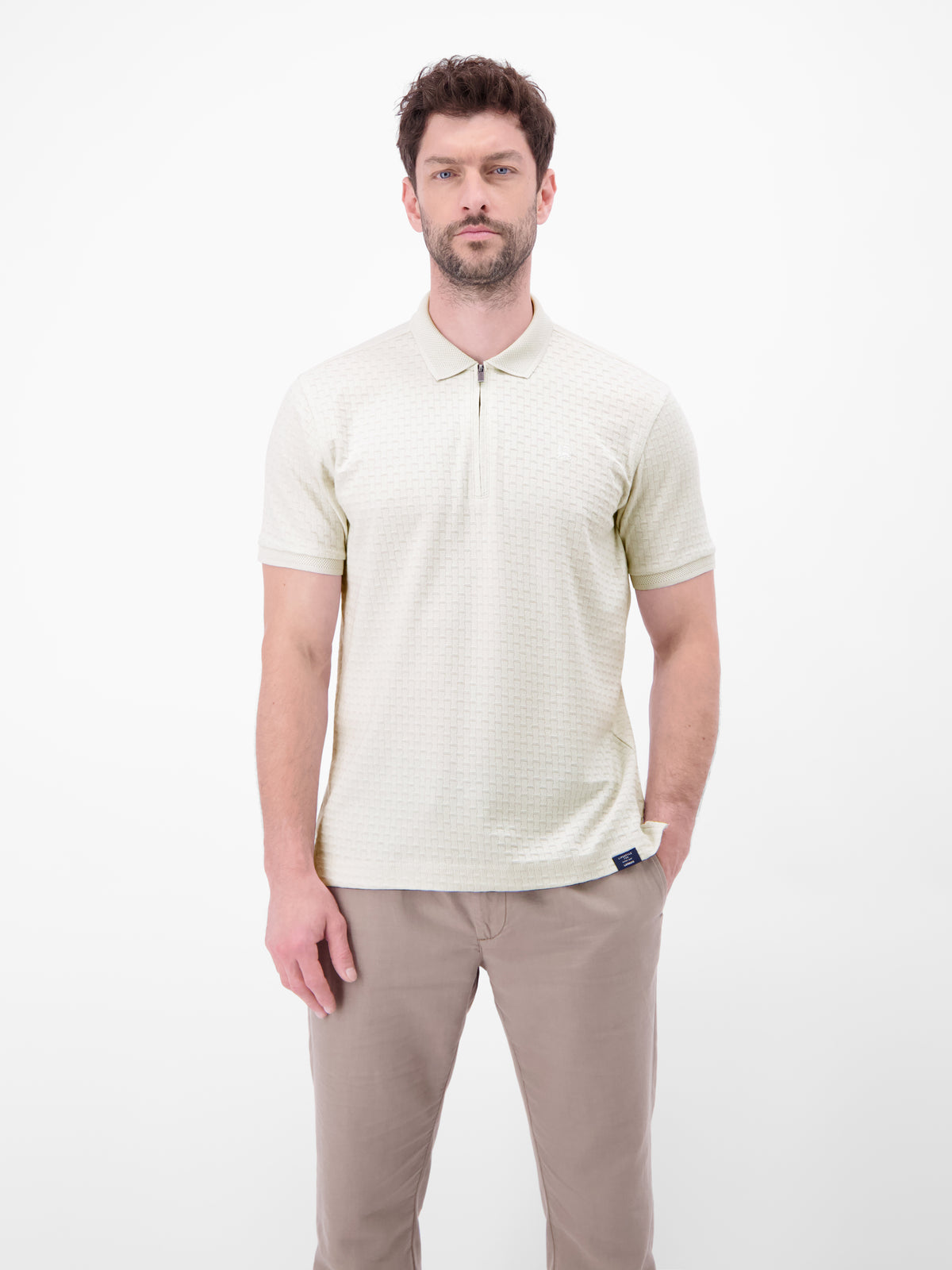 Poloshirt mit Reißverschlusskragen in Strukturqualität - Polo Shirt Kurzarm