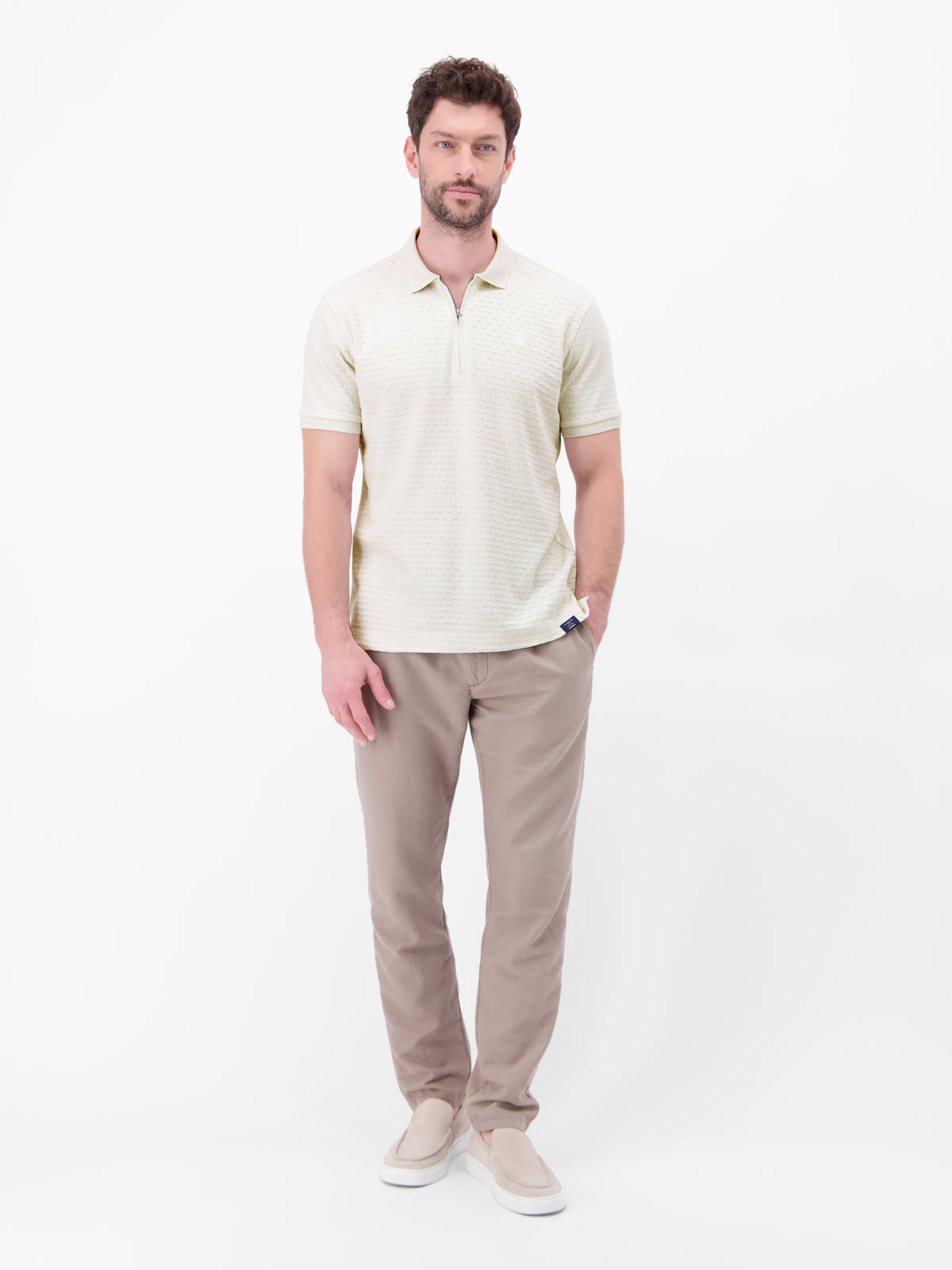 Poloshirt mit Reißverschlusskragen in Strukturqualität - Polo Shirt Kurzarm