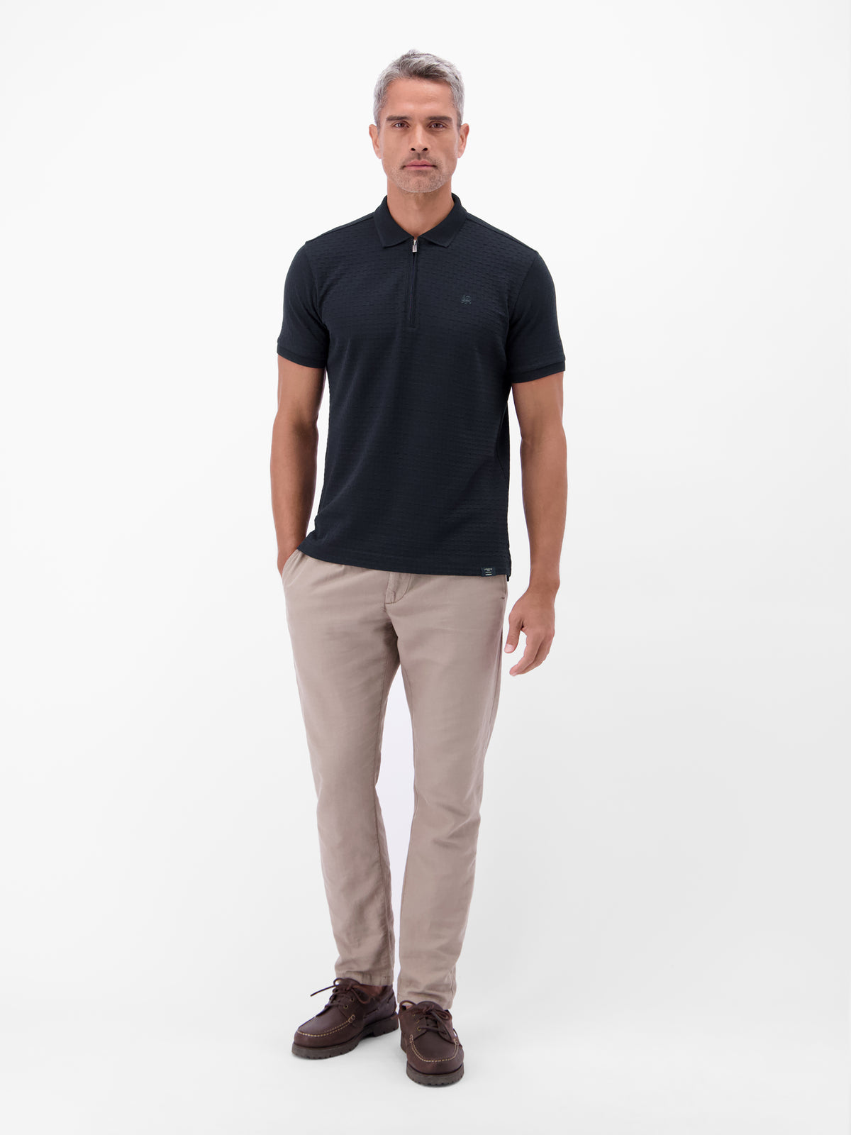 Poloshirt mit Reißverschlusskragen in Strukturqualität - Polo Shirt Kurzarm