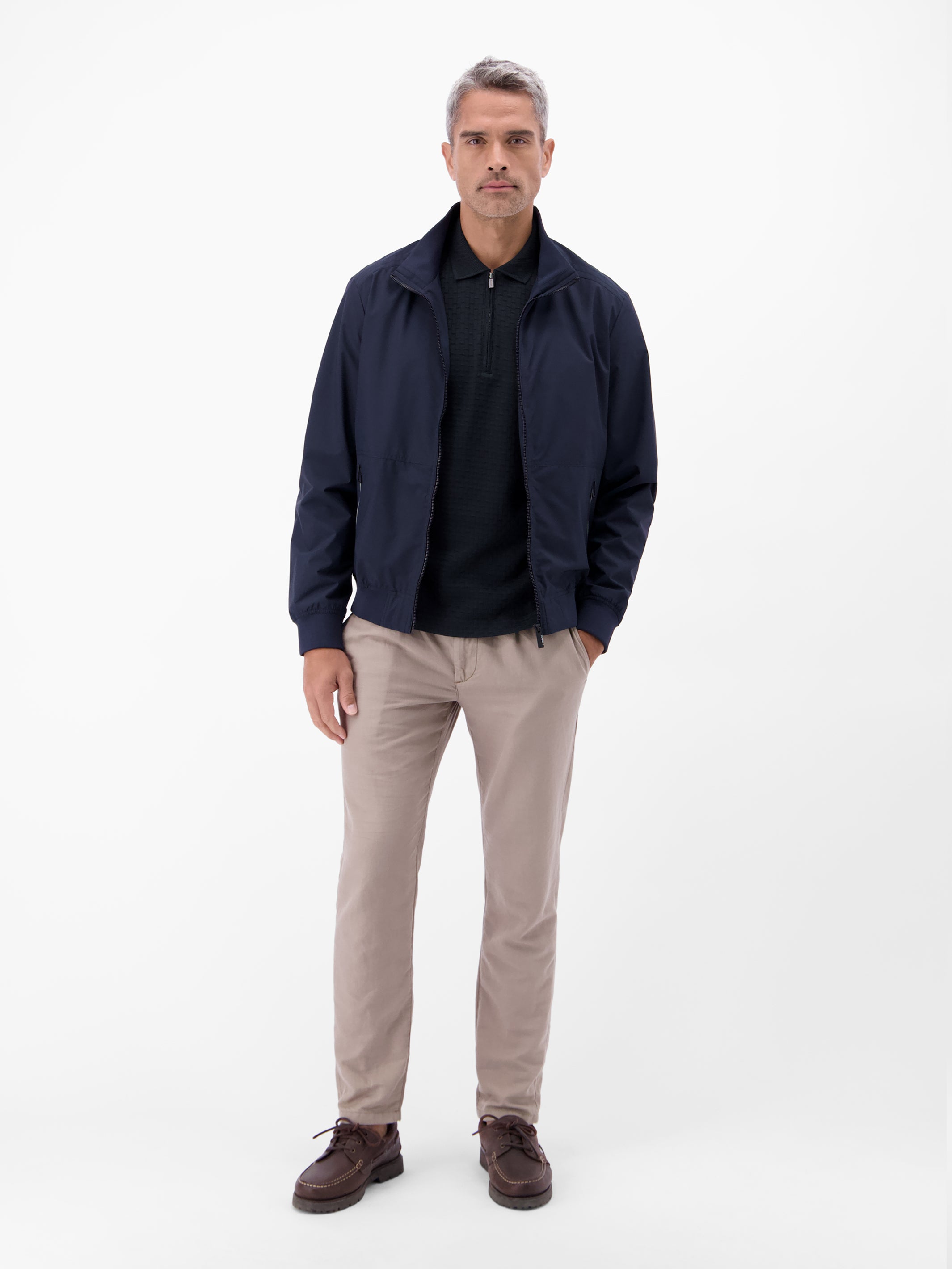 Poloshirt mit Reißverschlusskragen in Strukturqualität - Polo Shirt Kurzarm