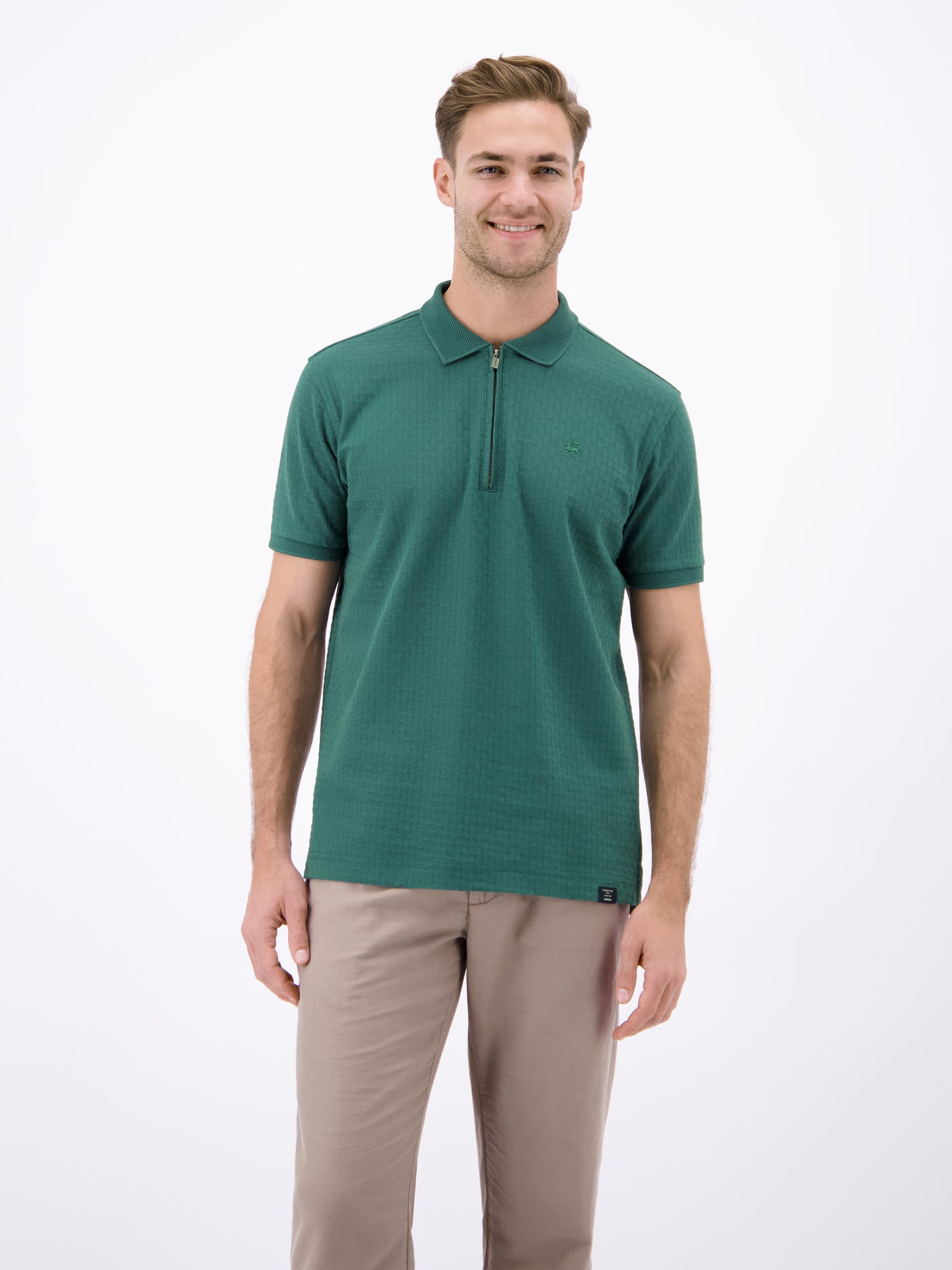 Poloshirt mit Reißverschlusskragen in Strukturqualität - Polo Shirt Kurzarm