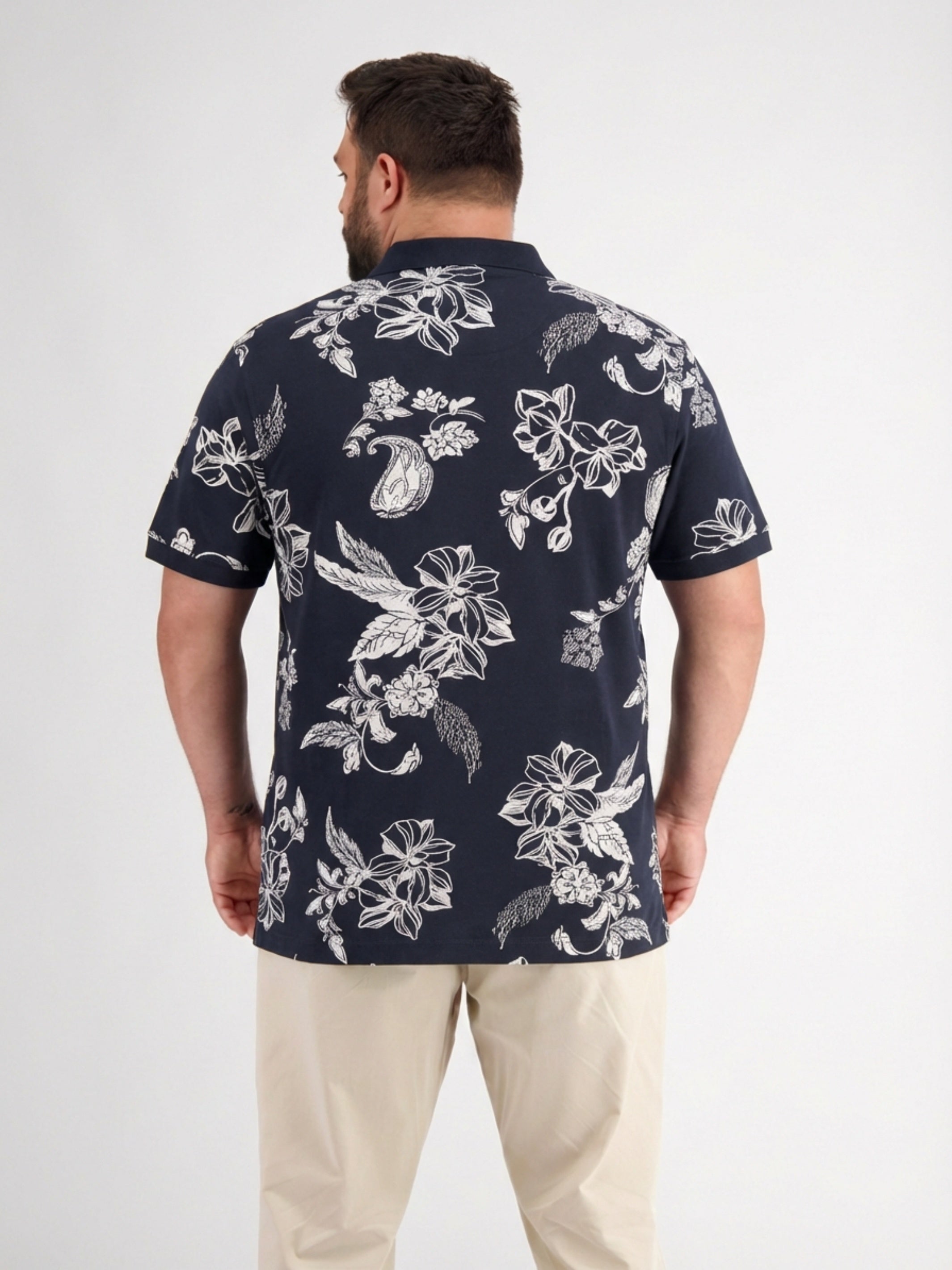 Poloshirt mit floralem All-over-Print, grosse Größen - Polo Shirt Kurzarm