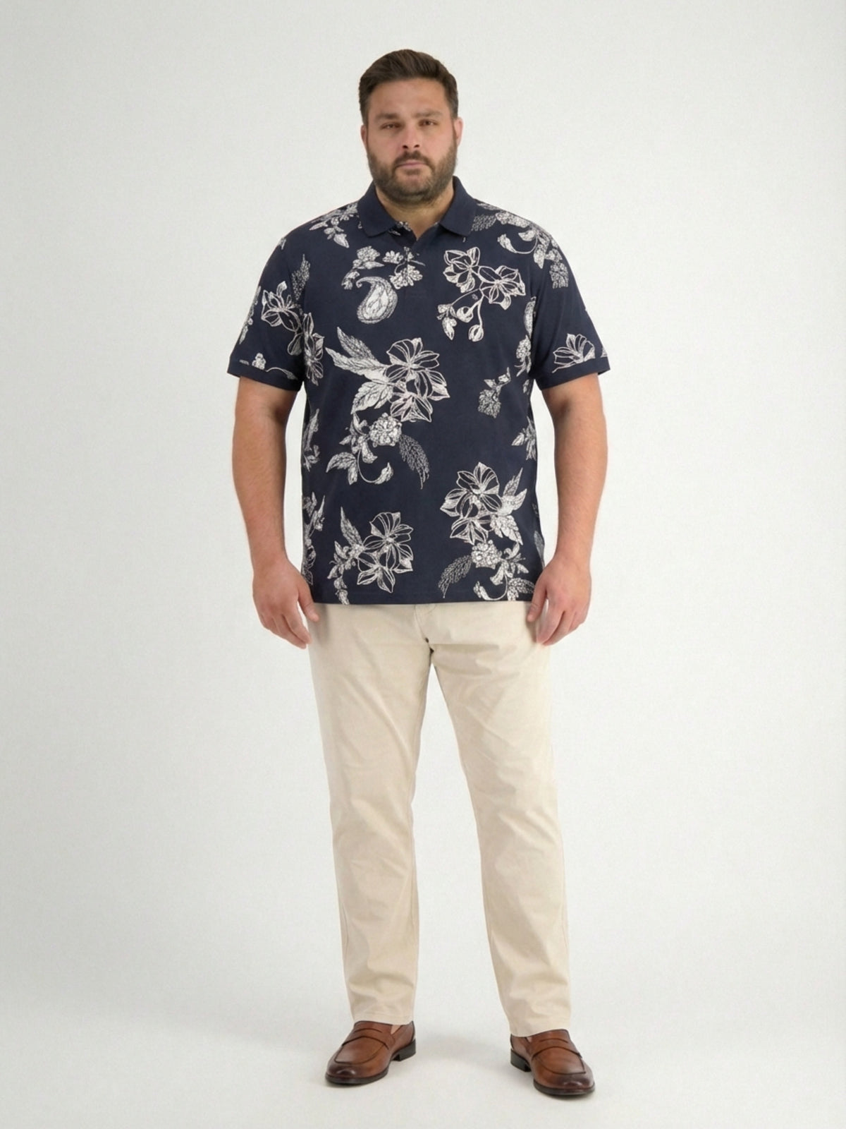 Poloshirt mit floralem All-over-Print, grosse Größen - Polo Shirt Kurzarm