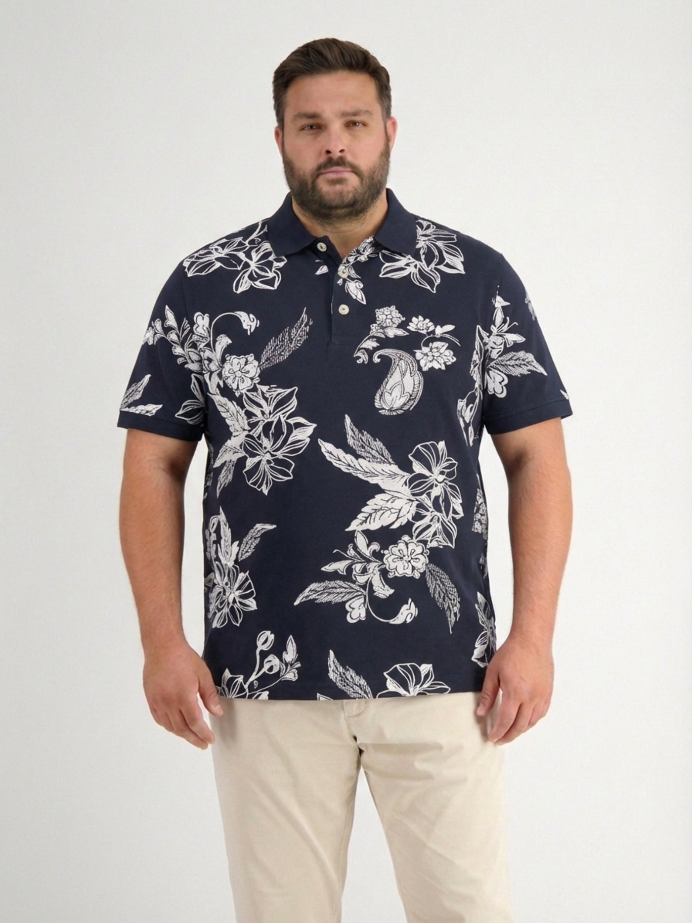 Poloshirt mit floralem All-over-Print, grosse Größen - Polo Shirt Kurzarm