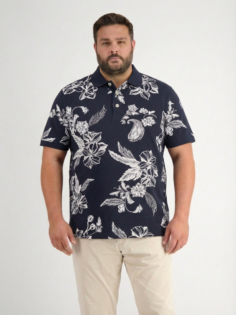 Poloshirt mit floralem All-over-Print, grosse Größen - Polo Shirt Kurzarm