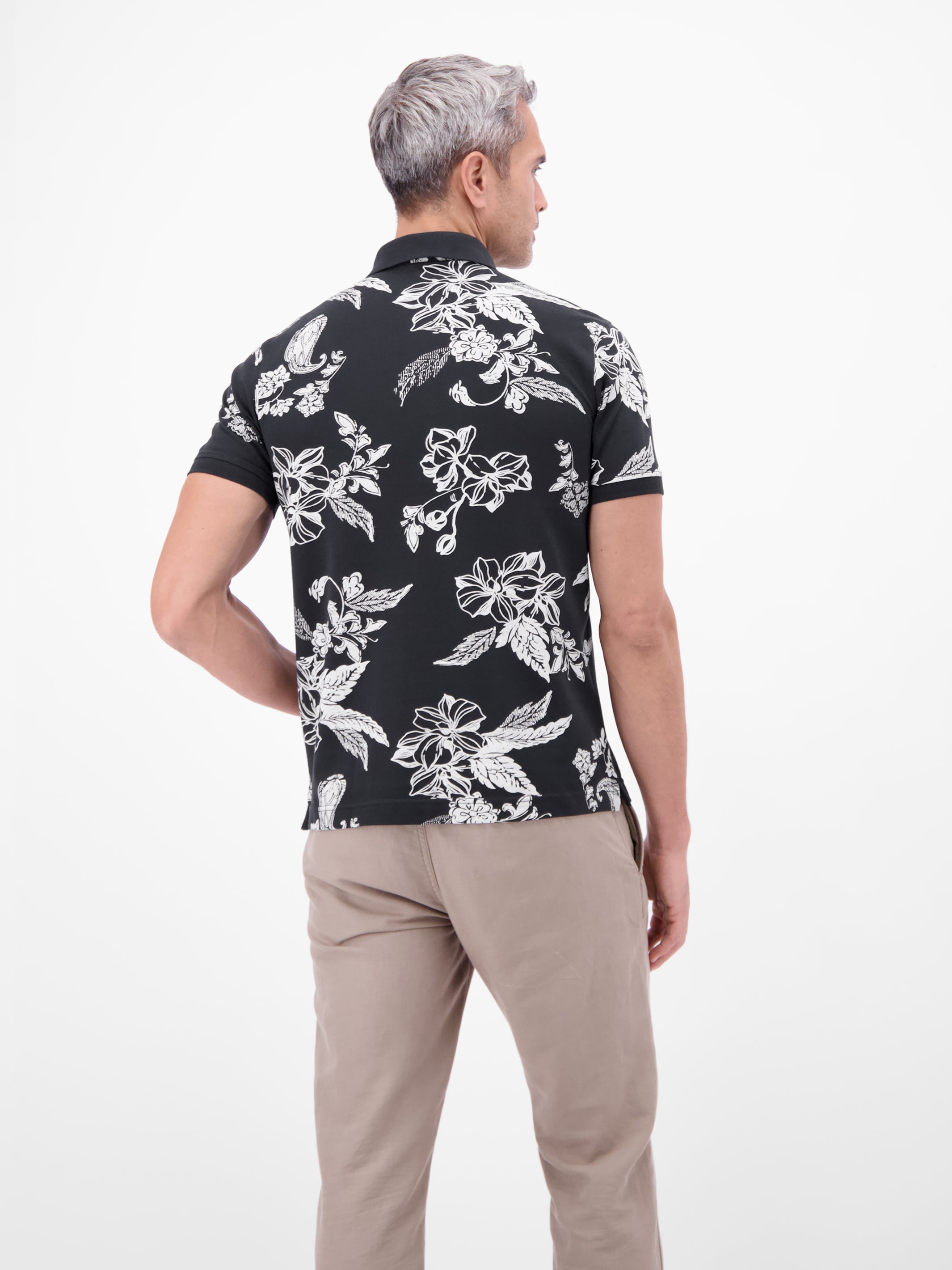Poloshirt mit floralem All-over-Print, 100 % Baumwolle - Polo Shirt Kurzarm