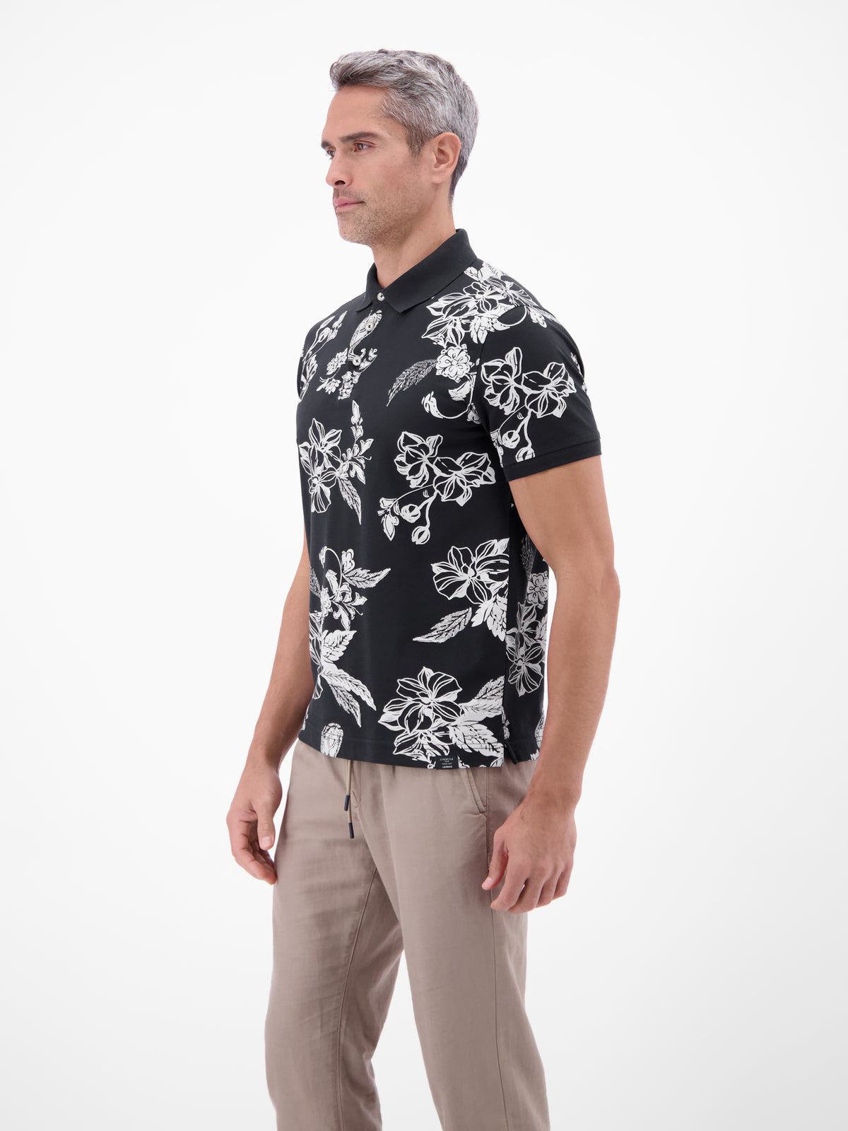 Poloshirt mit floralem All-over-Print, 100 % Baumwolle - Polo Shirt Kurzarm